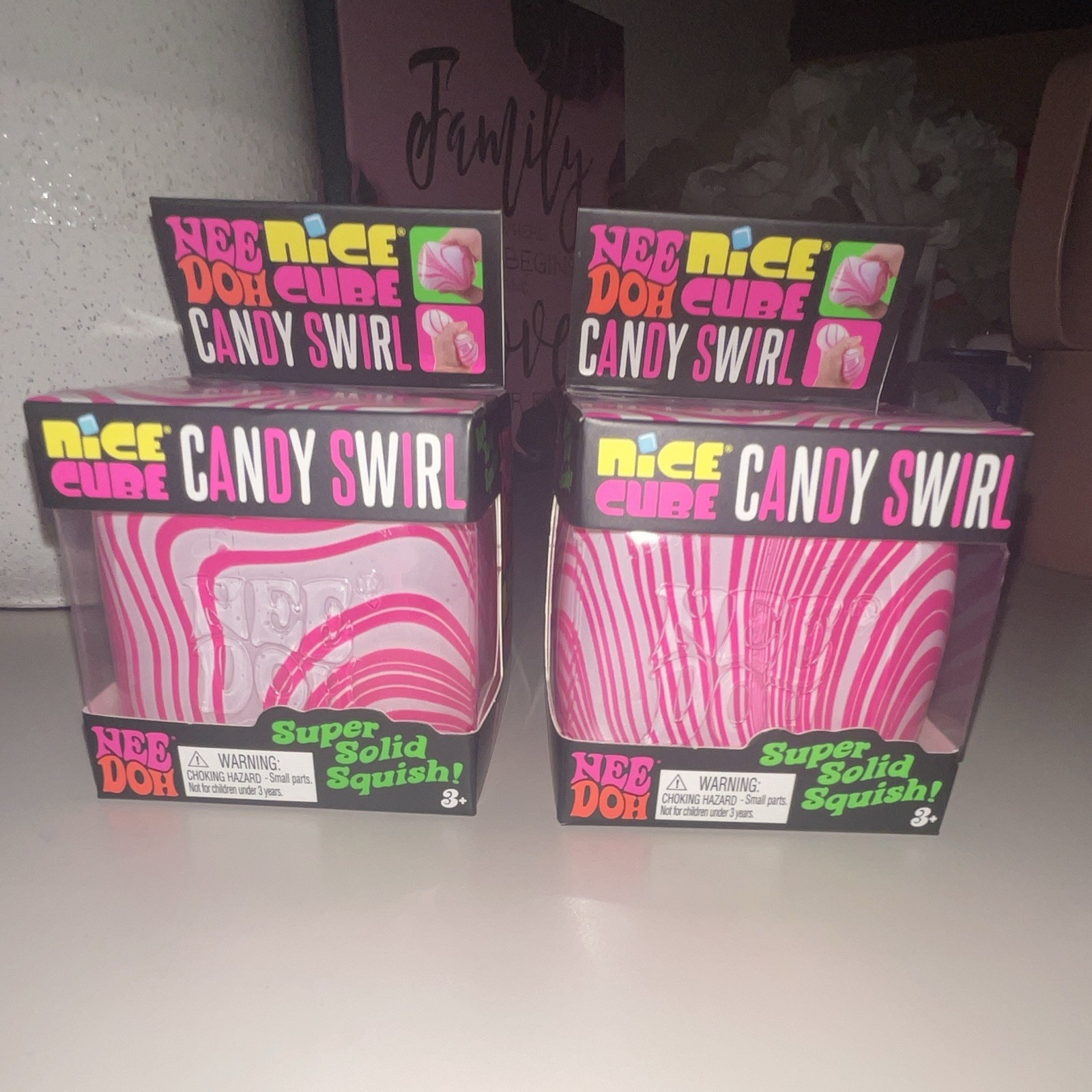 Schylling NeeDoh Nice Cube Candy Swirl Super Solid Squish Pink White