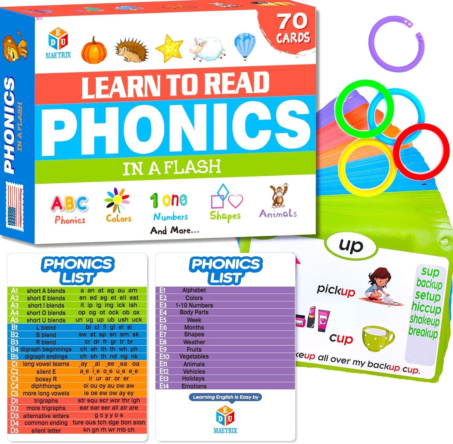 70PCS Phonics CVC Flash Cards Set 20 Phonic Stages Bonus 10 Life Skill Cards …