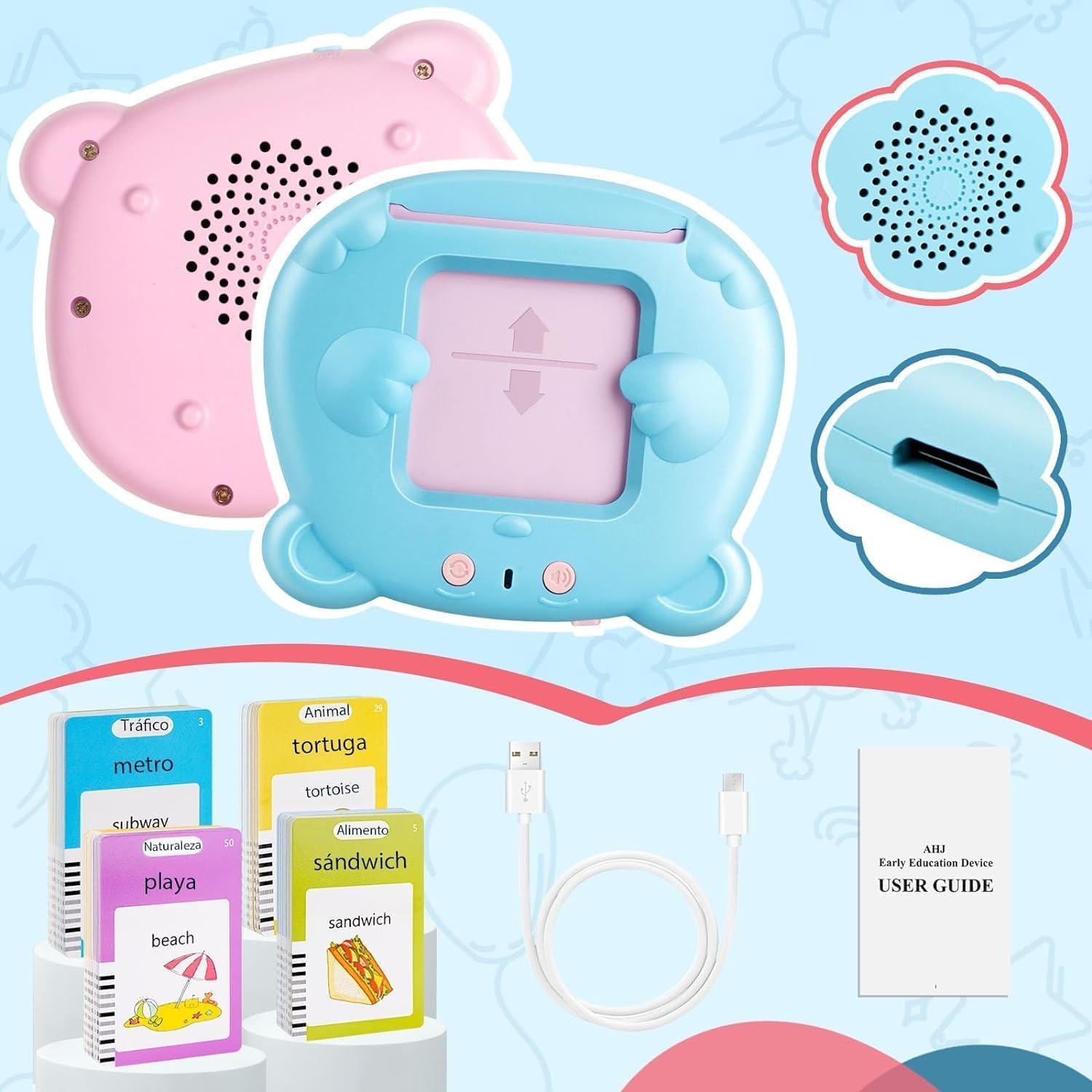 Spanish & English Talking Flash Cards for Toddler Bilingual Flash Cards Learning