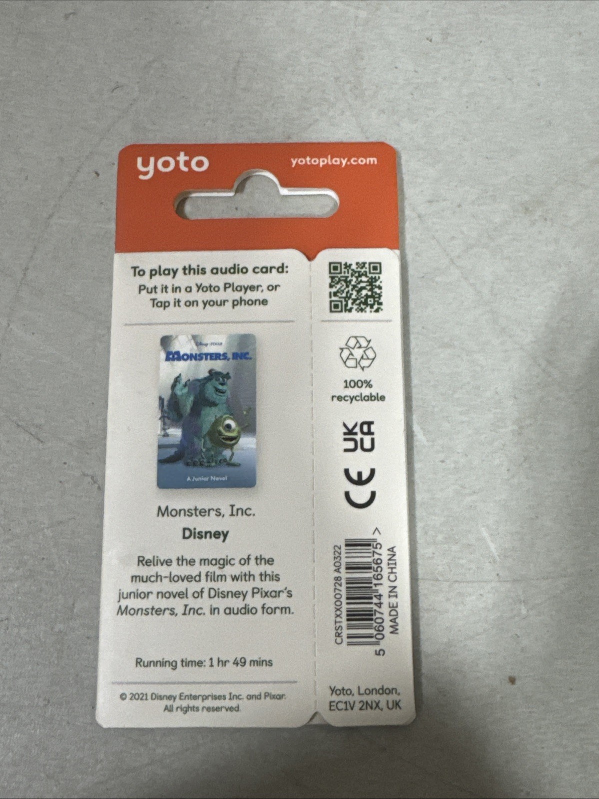 Yoto Disney Pixar Junior Novels: Monsters, Inc. audio card. D4Q