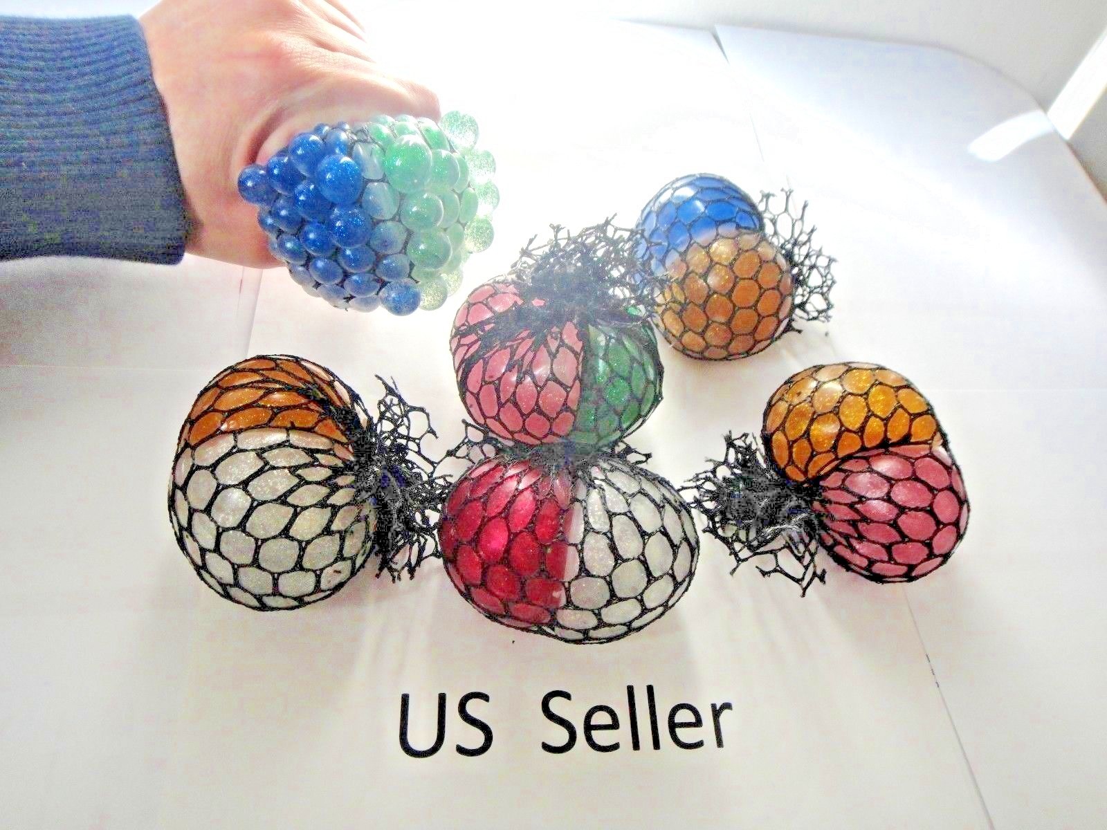 12X-2 in 1 Glitter mesh sensory stress ball toy autism squeeze anxiety squishy