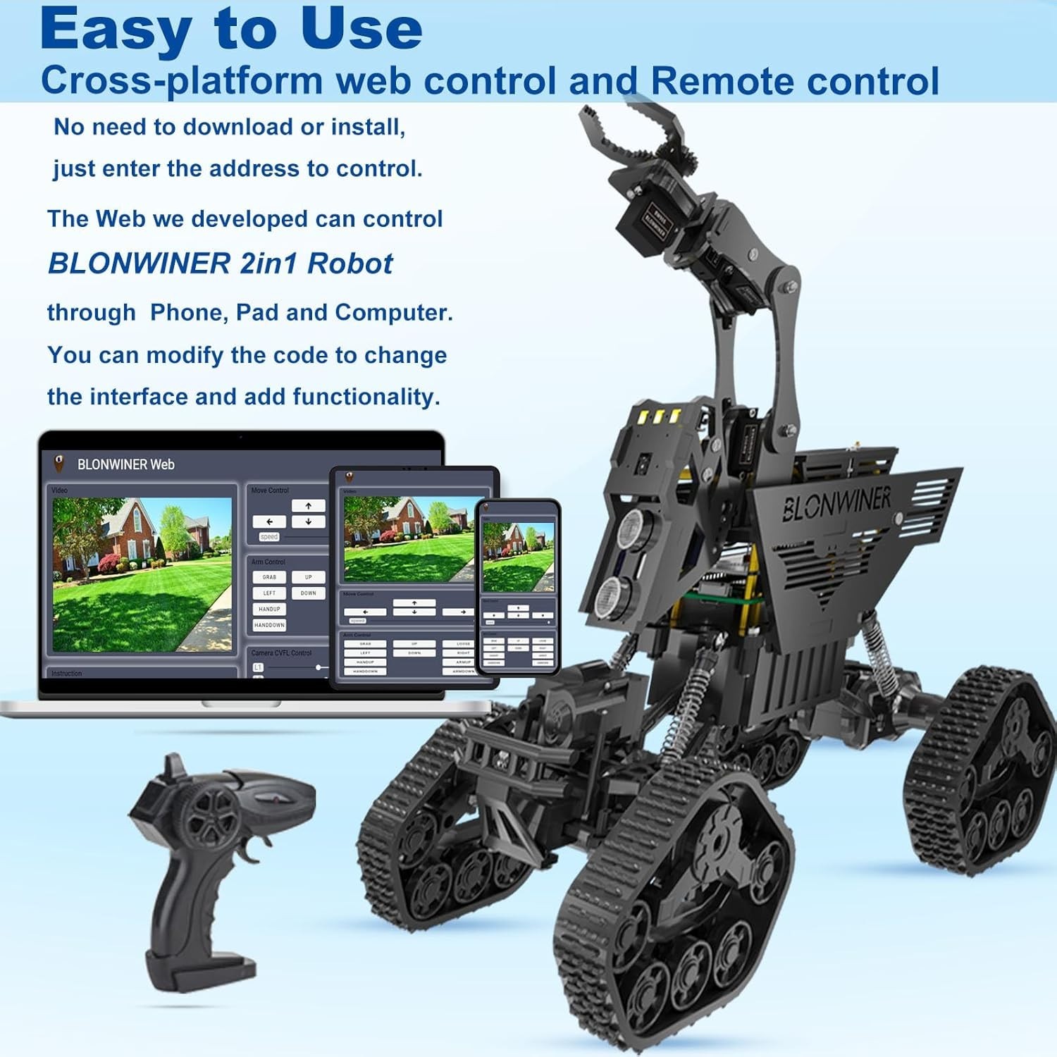 Robot Car Kit, 2 in 1 Smart Robotics Arm Building Toy for Raspberry Pi Python…