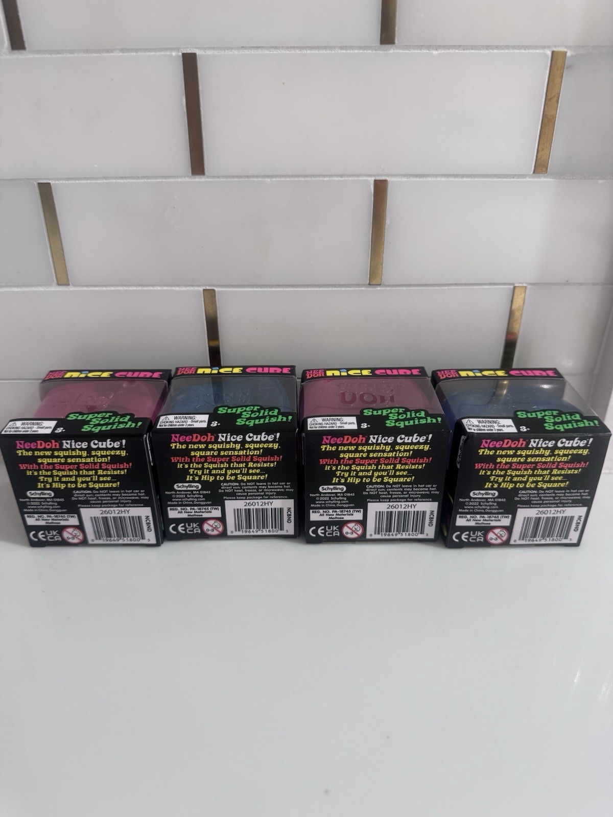 Nee Doh Nice Cube Super Solid Squish! – Lot of 4 – 2 Blue 2 Pink – New! Tiktok