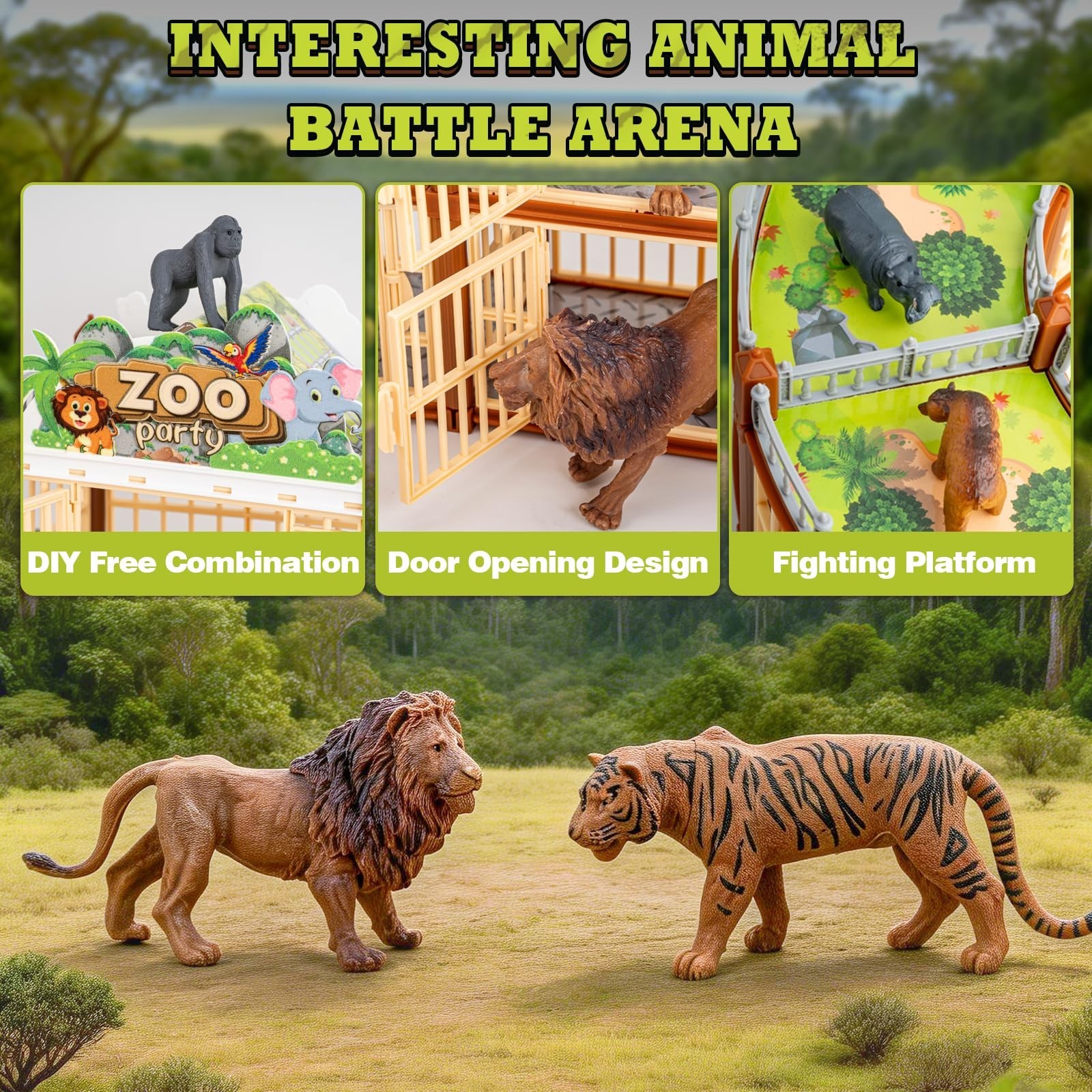 Complete 248PCS Animal Playground Set with 14 Realistic Wild Animals – Bui