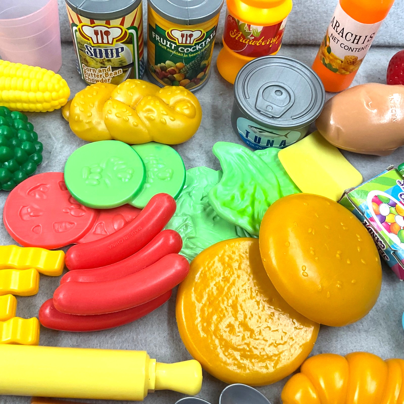 Play Food & Can Goods Pretend Fruit Glasses Buns Chips Veggies 40+ Items