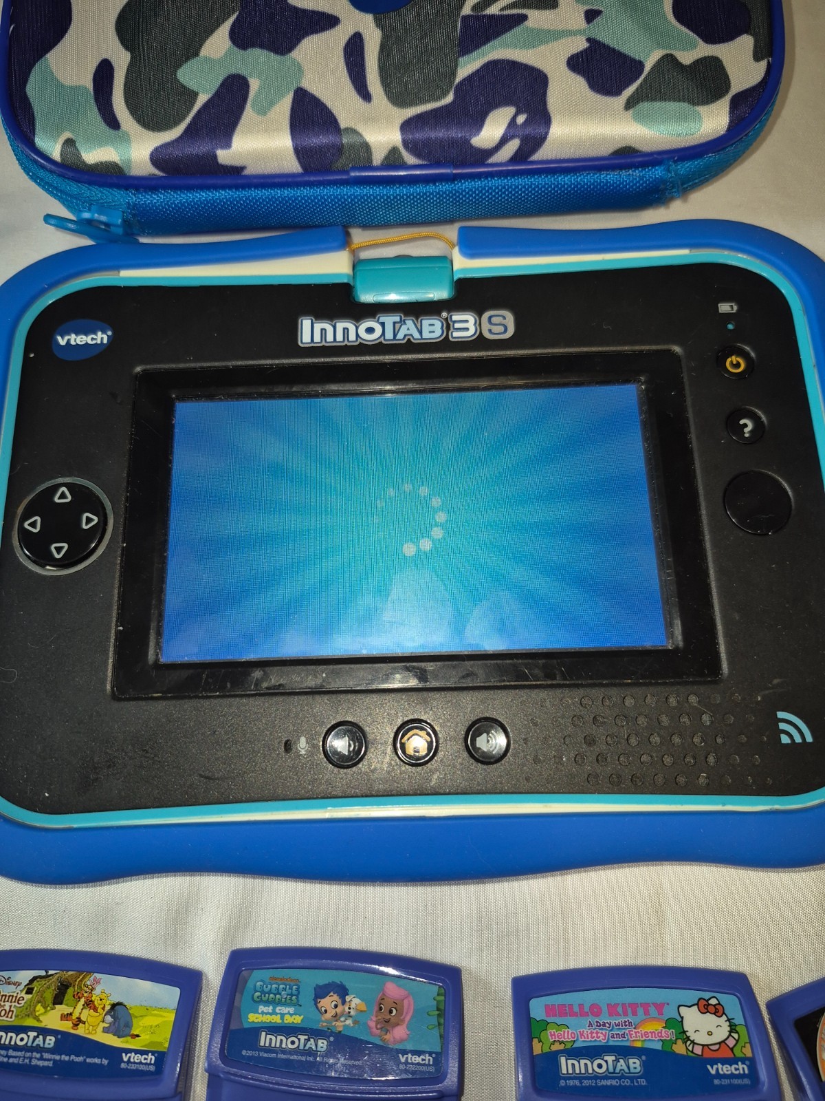 VTech InnoTab 3S Blue Wi-Fi Learning Tablet Bundle w 9 Games Case AC Adapter