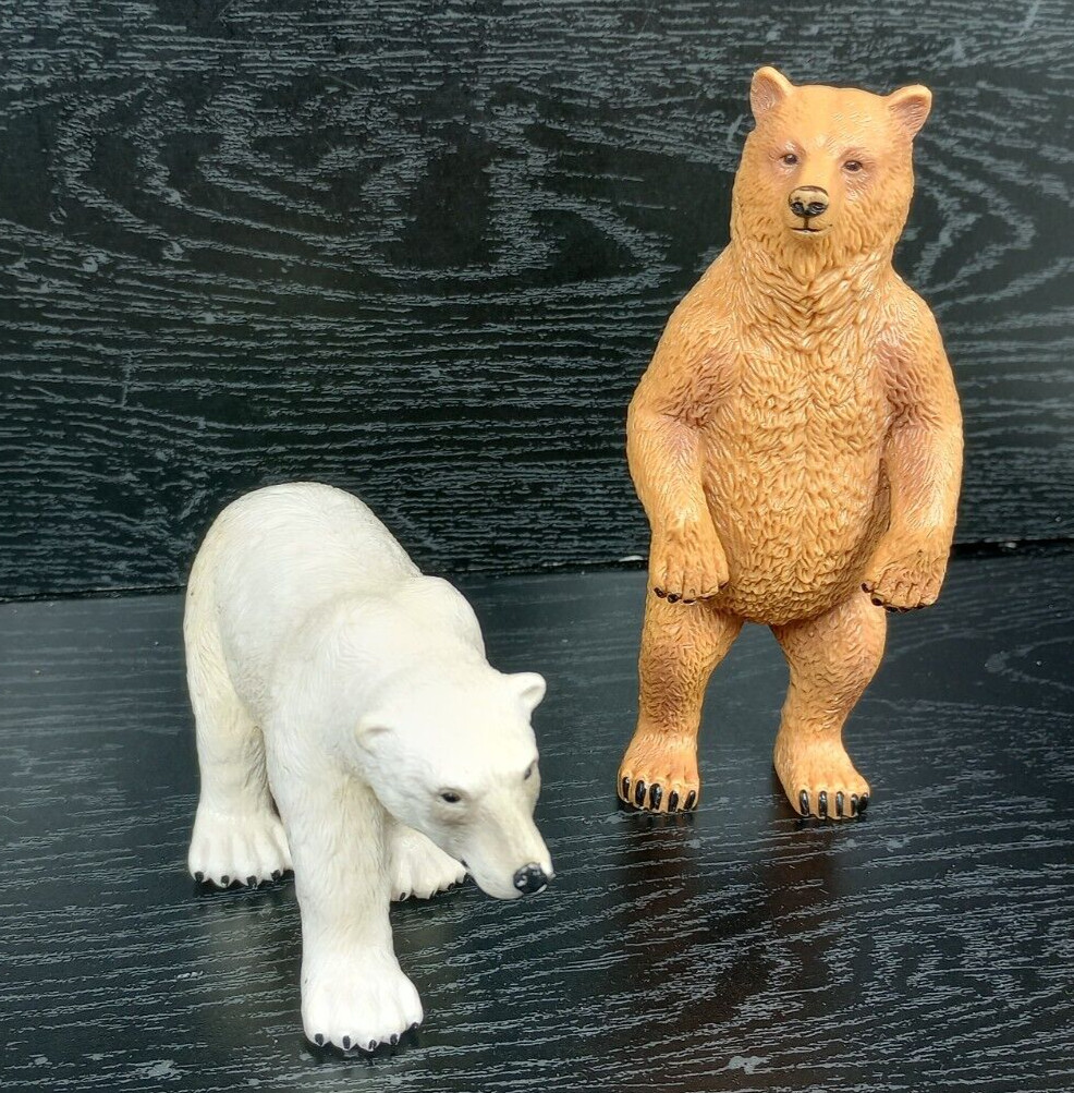 Terra By Battat Standing Grizzly Bear & Polar Bear Wildlife Diorama Figurine Lot