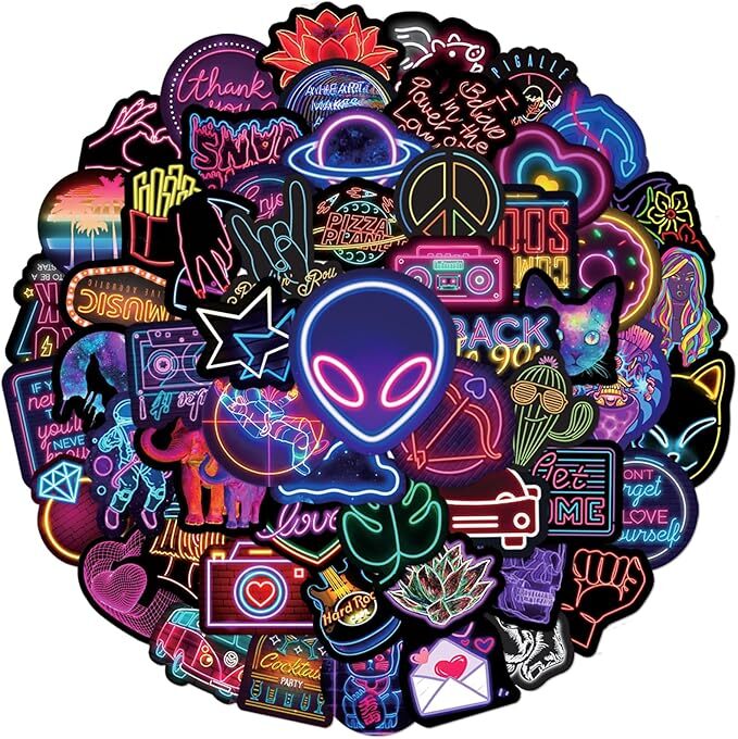 100Pcs Cool Neon Light Stickers for Kids Teens Adults, Trendy Graffiti