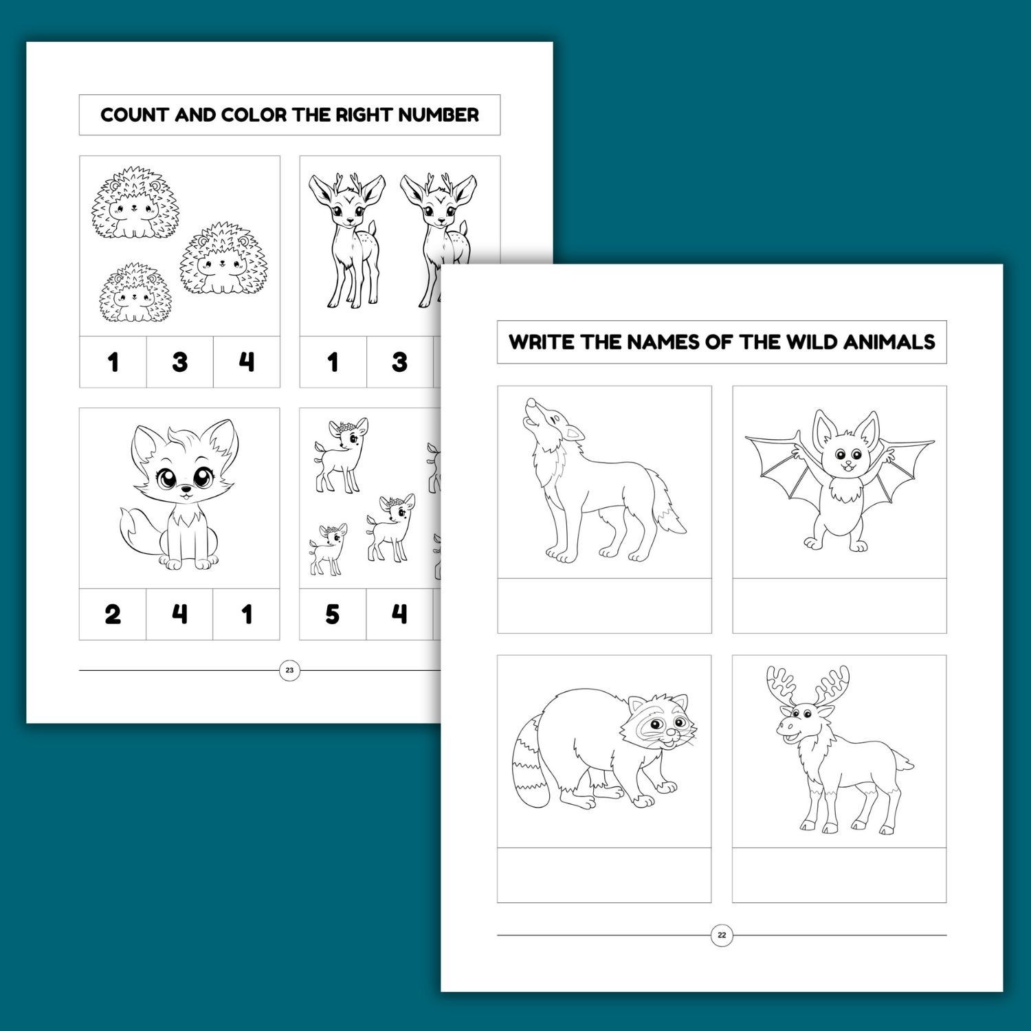 Wild Animals Activity & Coloring Book for Kids – Printable Workbook