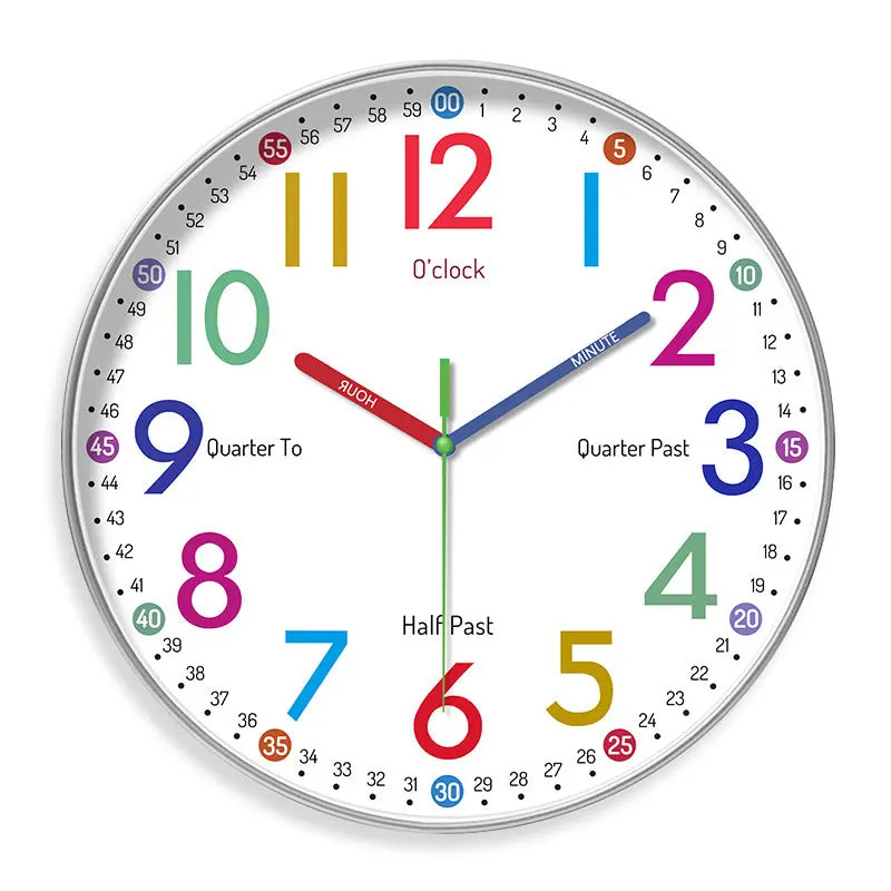 Rainbow Silent Wall Clock Modern Quartz Educational Clock for Kids & Home |