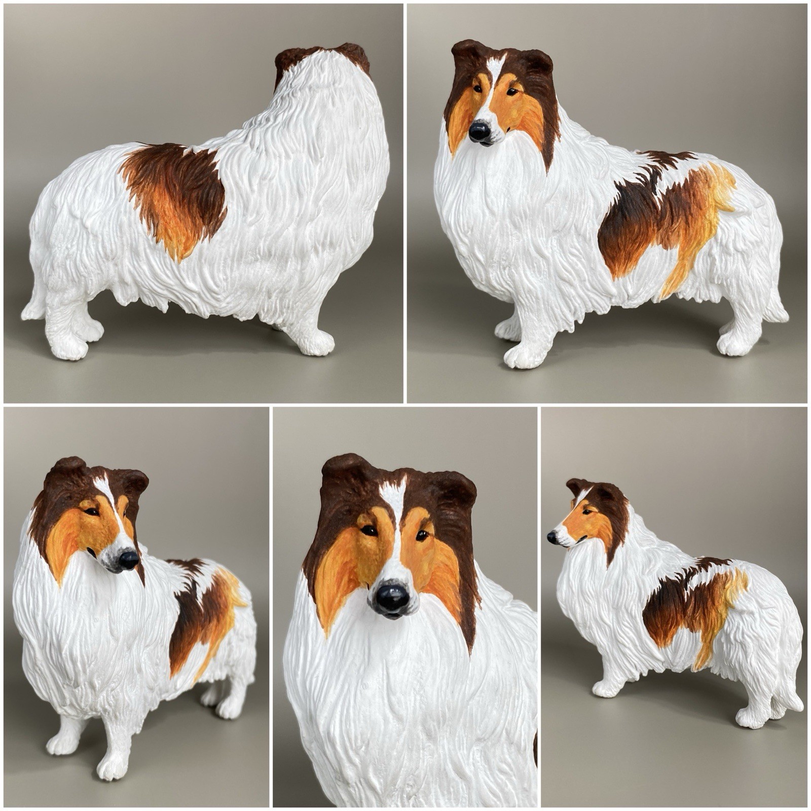 OOAK Custom Schleich Safari Ltd Rough Collie Sheep Dog Plastic Toy Animal Figure