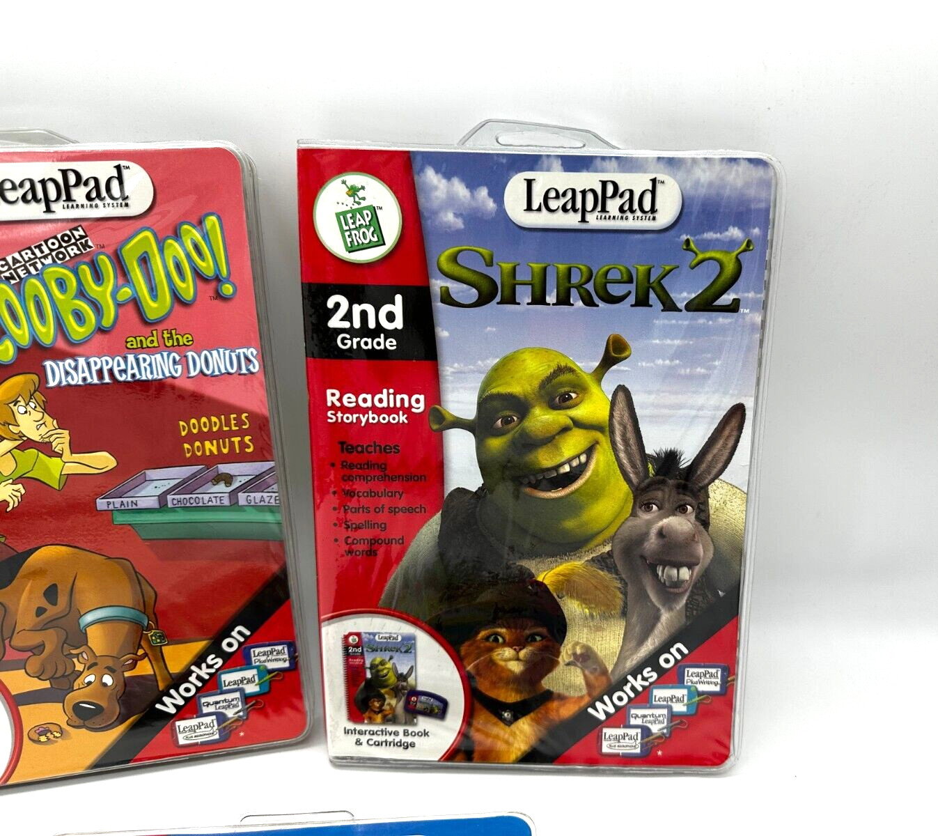 Lot 3 NEW Leap Frog Interactive Book & Cartridge SpongeBob, Scooby-Doo, Shrek 2