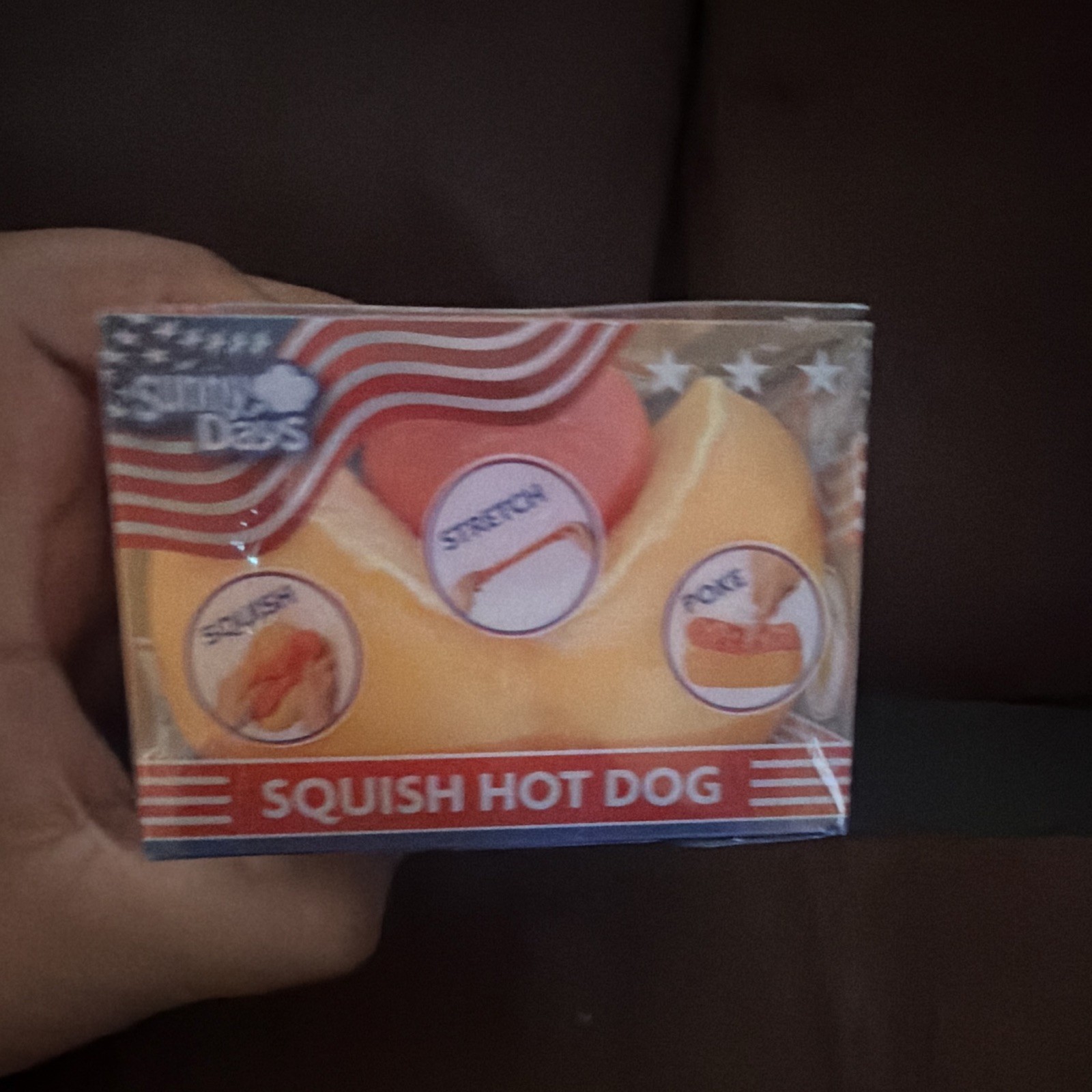 Sunny Days 2-in-1 Squish Hot Dog Tactile Squeeze Toy Red/Yellow Stretch Poke
