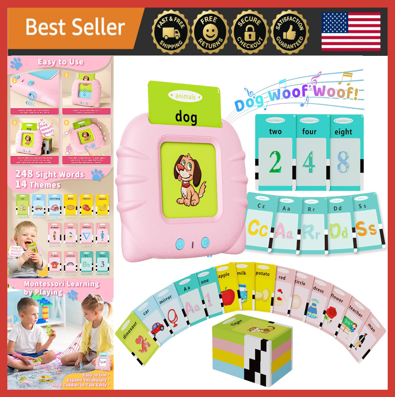 Talking Flash Cards Toddler Toys, Montessori Learning, Autism Sensory, 248 Words