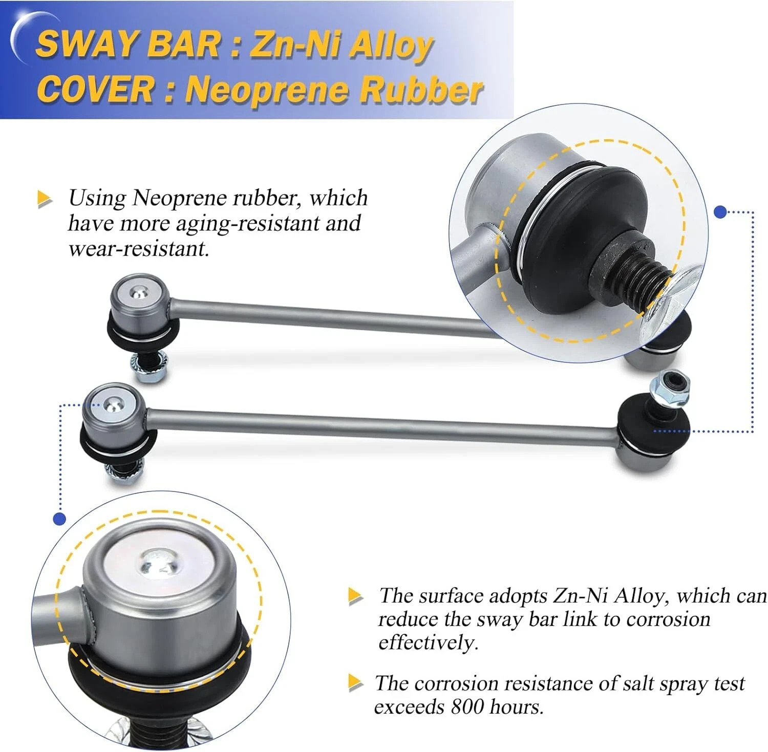 K80066 Zinc-Nickel Alloy Front Stabilizer Sway Bar Links for 2000-2011 Ford