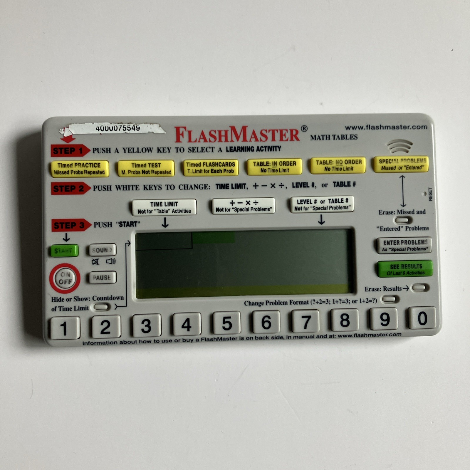 Flash Master Math Tables Electronic Learning Tool Model MT1A Tested Working A6
