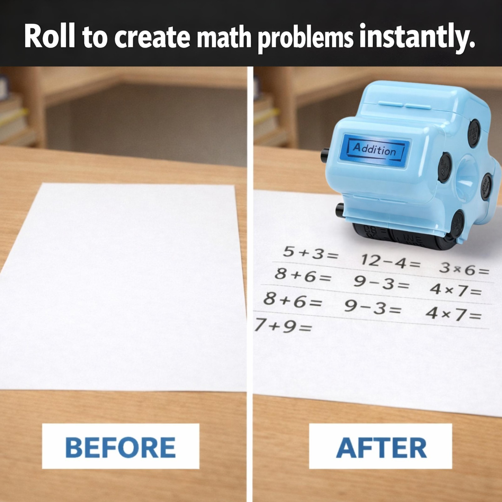 GoldenEgg Math Teacher 4-in-1 Stamp Roller for Kids Ages 5-10 (PINK)