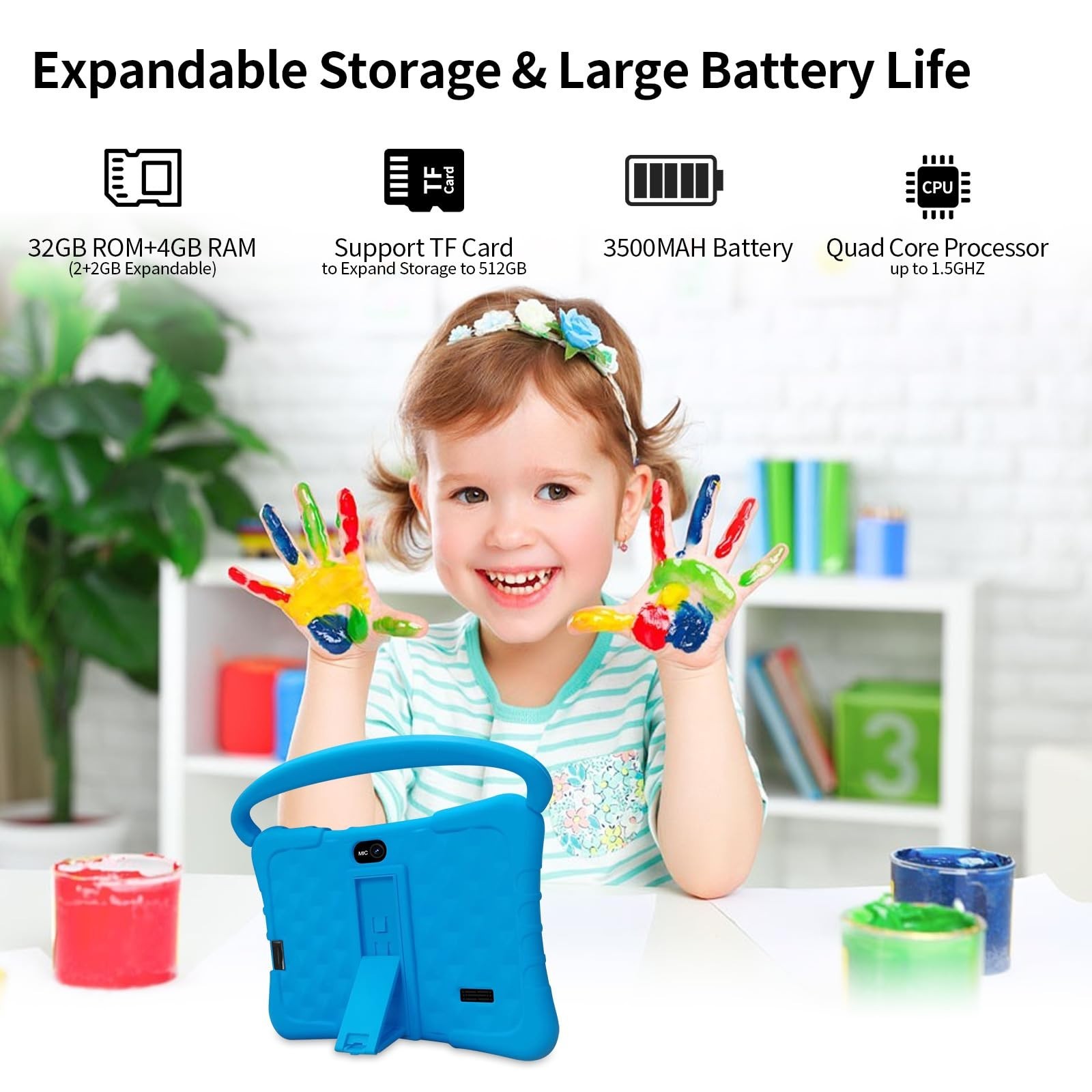 Kids Tablet Wintouch 2GB RAM 32GB ROM Android 11 Learning Education Blue Pink