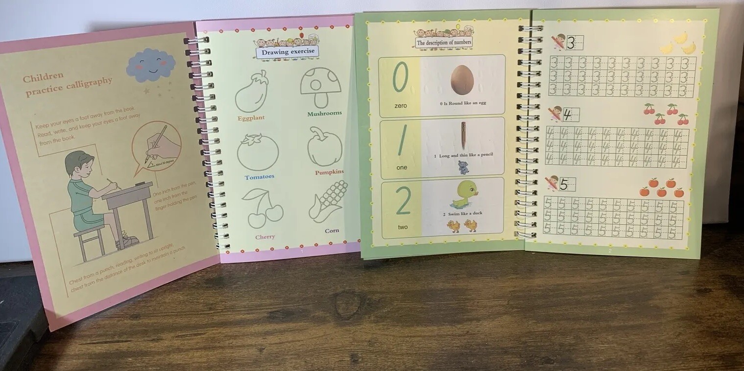 7 Lot Kids Sank Print Reusable Books~Spiral Bound~Handwriting Education