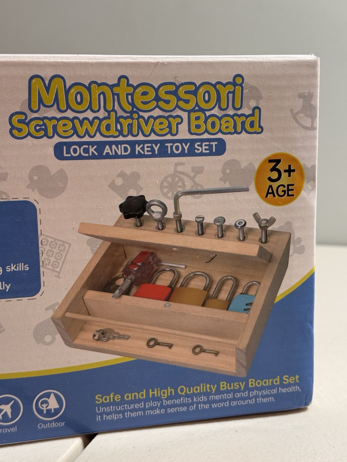 Montessori Busy Board Toy Kids Screwdriver Lock Key Set Wooden Age 3+