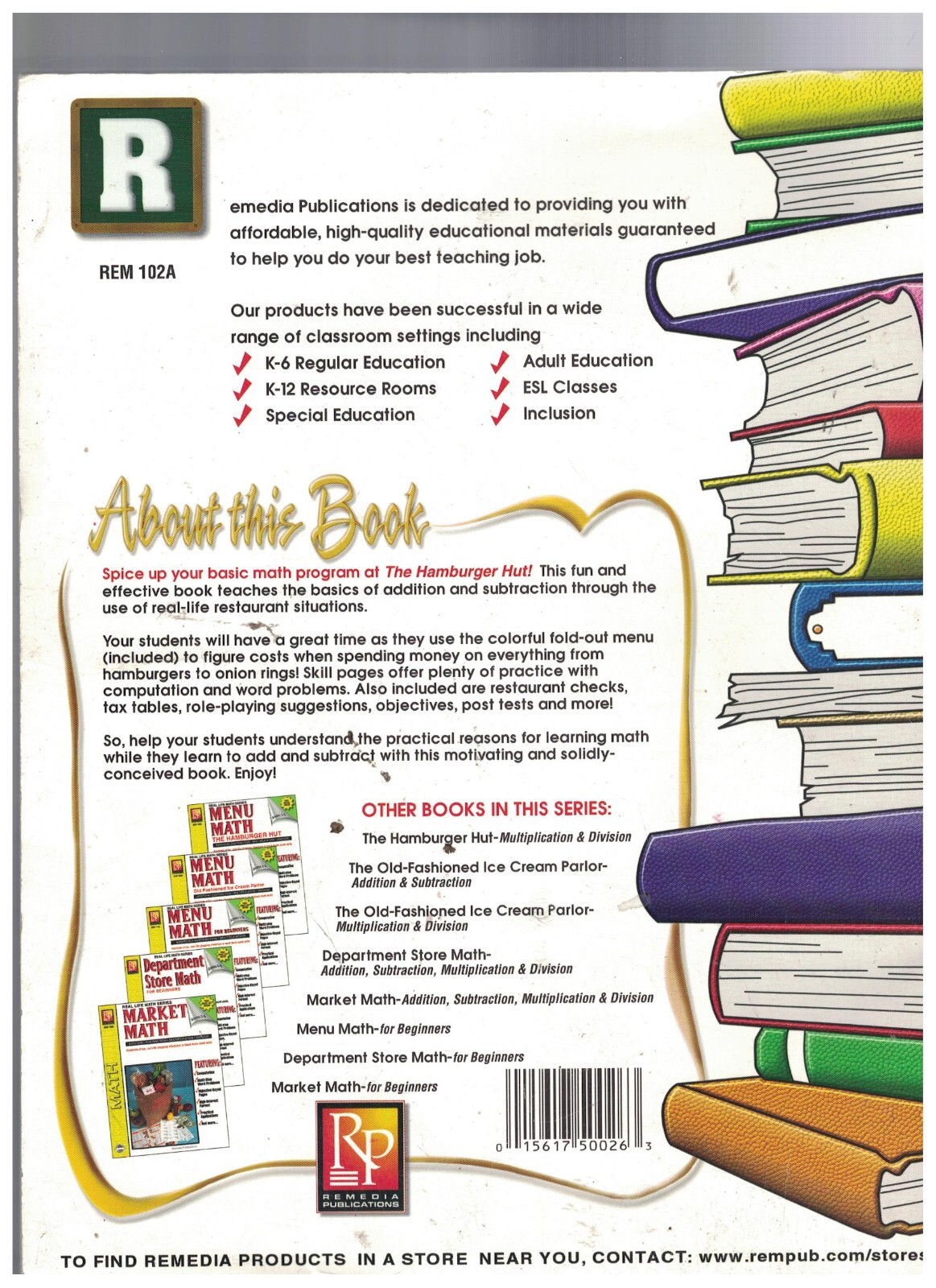 REMEDIA Menu Math Hamburger Hut Book-1 Add 102A, paperback