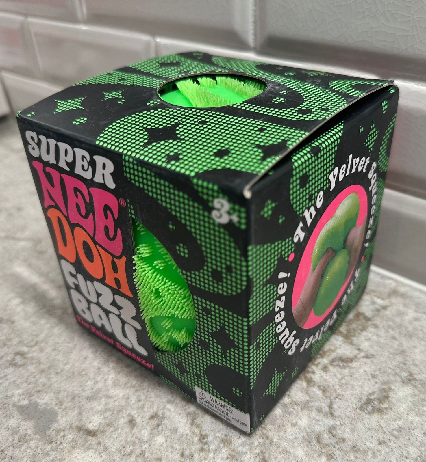 Schylling Nee Doh SUPER Fuzz Ball The Velvet Squeeze Green Sensory Toy AUTHENTIC