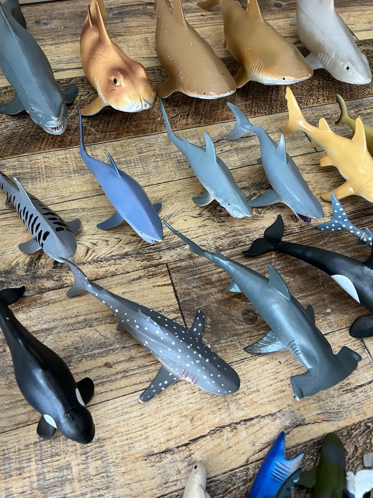 Ocean Animals Plastic Large Lot 60+ Of Sharks Whale Dolphins 10 Inch And Less