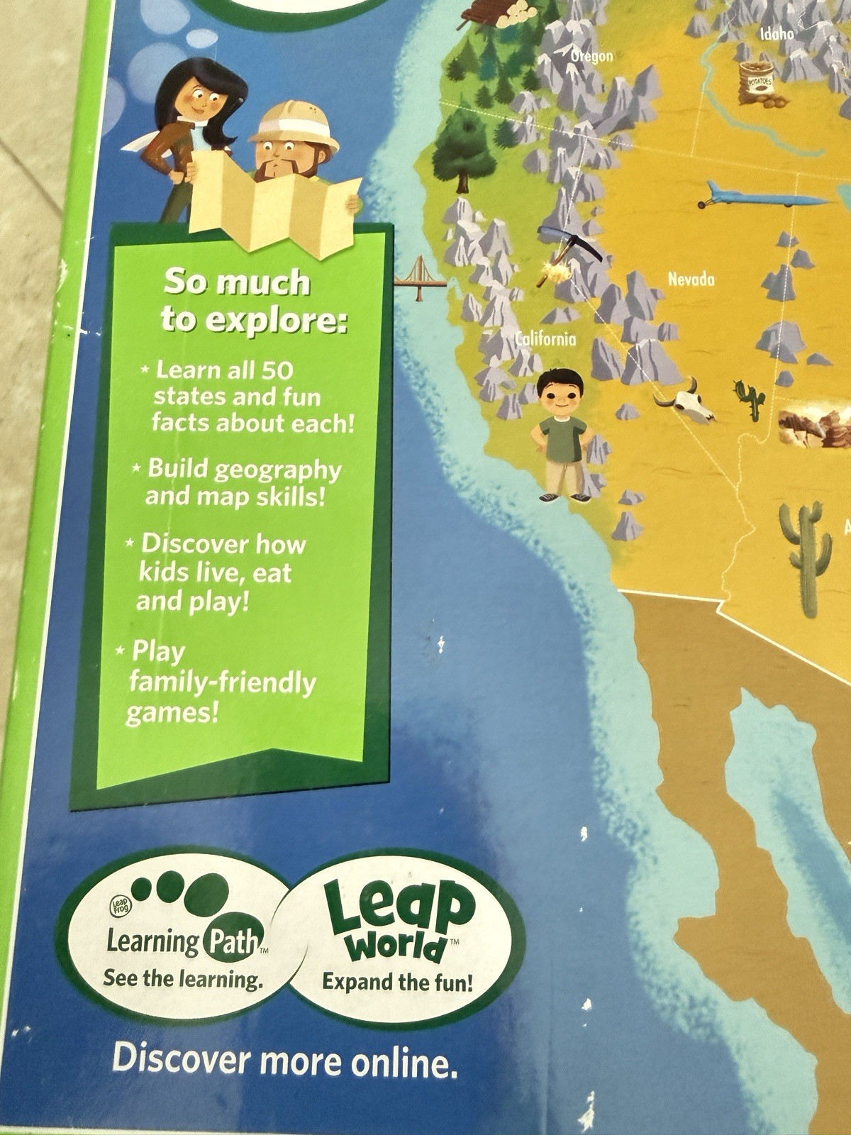 Leap Frog Tag Interactive United States Map 2-Sided Jumbo 35″ x 20″ Used