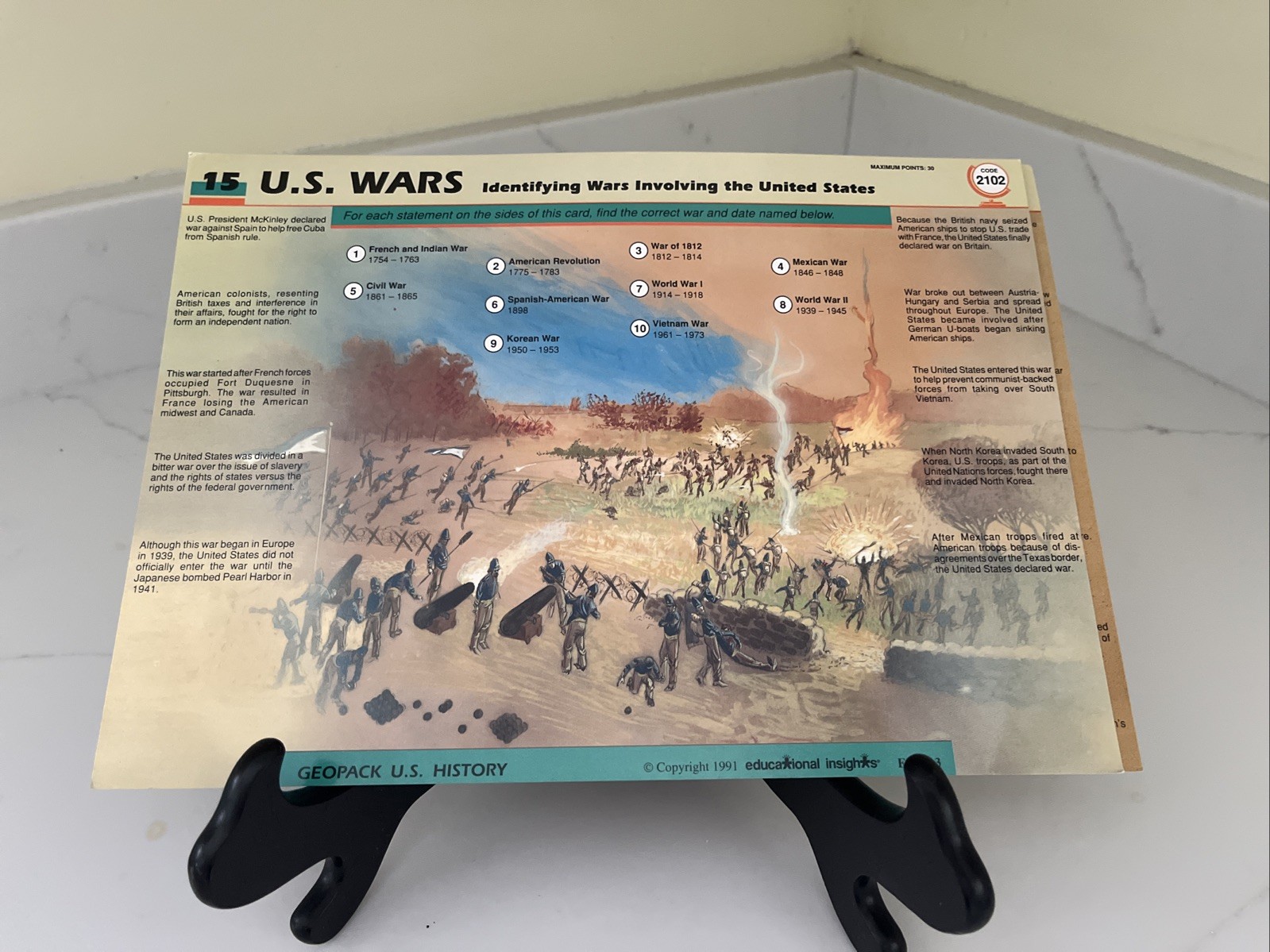 Lot of 5 1991 Laminated GEOPACK U.S.History Learning Game Cards from Set EI-8713