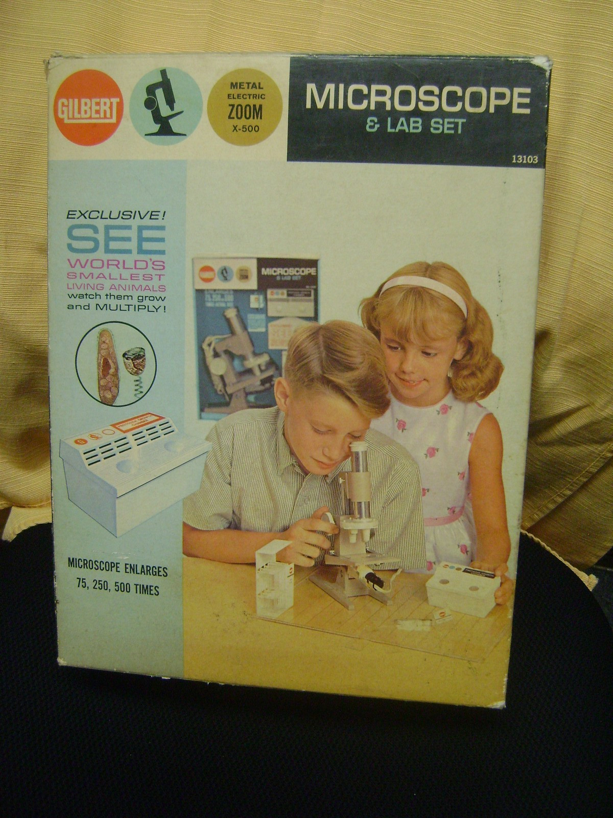 Vintage 1960s A.C. Gilbert Microscope and Lab Set Metal Case Electric Booklet