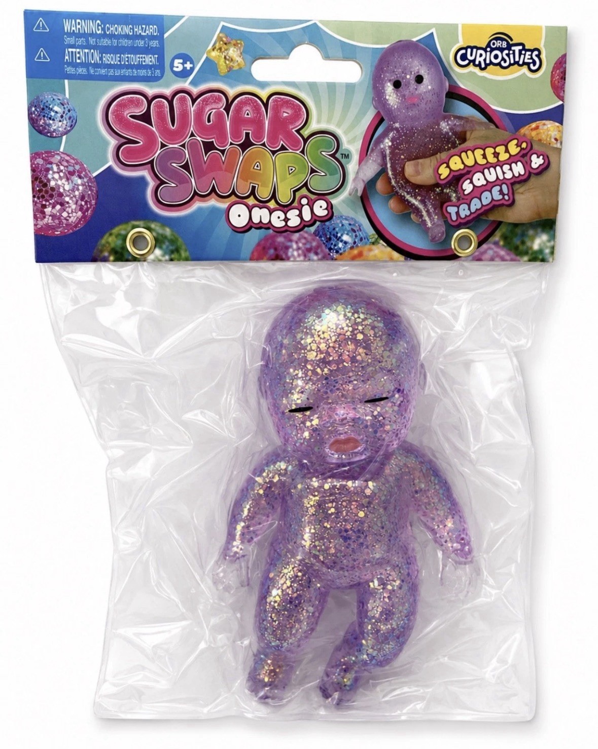 Sugar Swaps Baby Squishy Glitter Squeeze Toy 5” Purple, Pink & Blue Lot Of 3 New