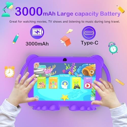 7″ Kids Tablet, 4GB+32GB, Expandable 1TB, Android, Parental Control, Dual Camera