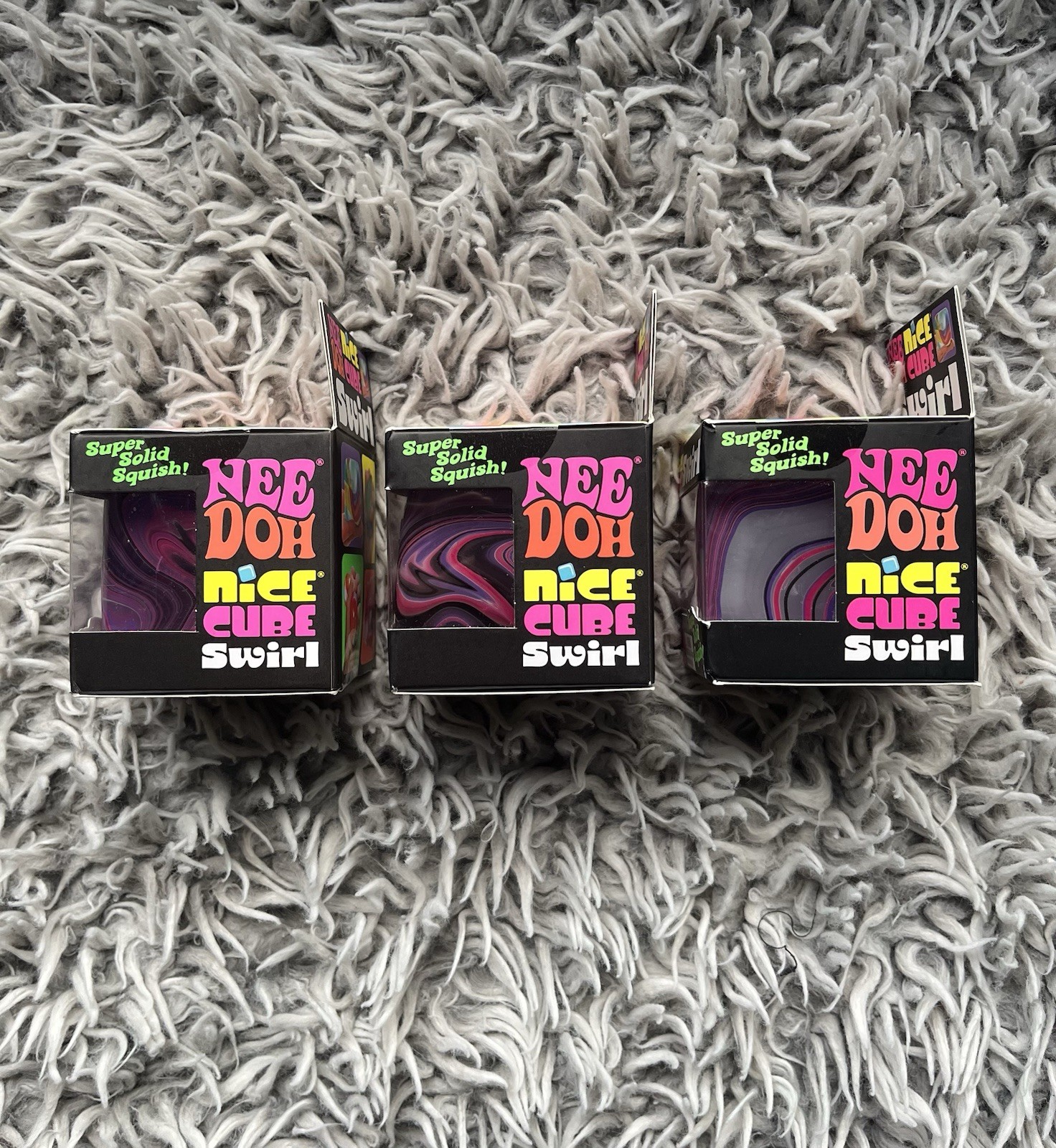 Authentic NeeDoh Nice Cube Swirl Super Solid Squish! Pink/White/Purple LOT OF 3