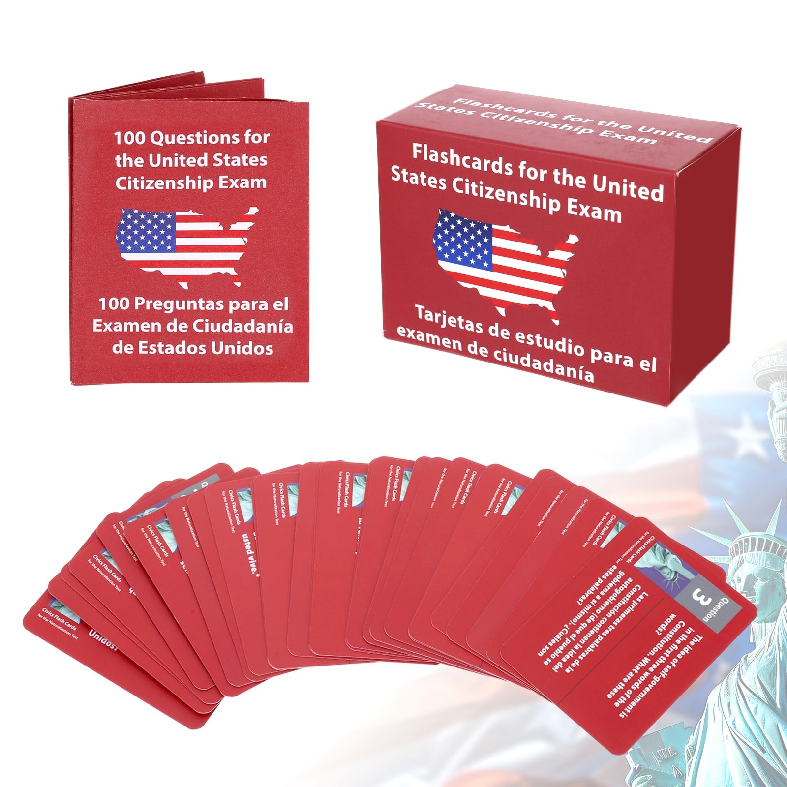 2026 New Us Citizenship Test Flash Cards 2026, Tarjetas para 3.6″x2.5″, Red