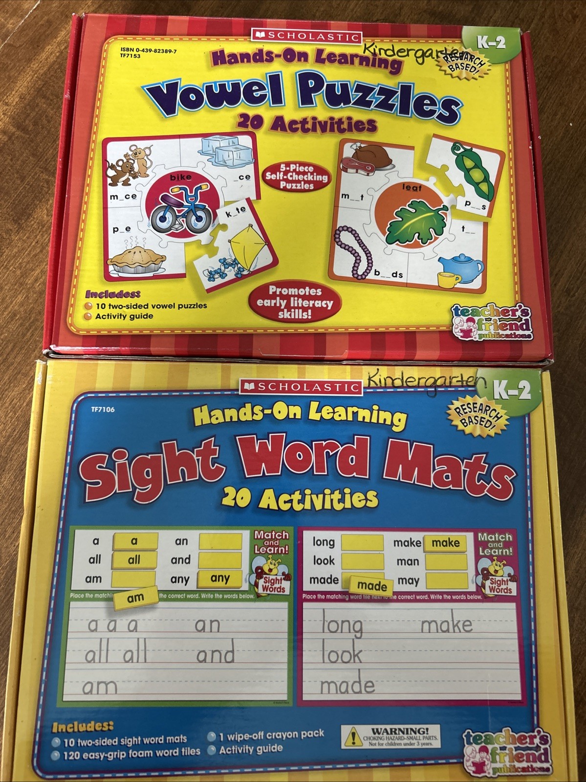 Scholastic Hands-On Learning Sight Word Mats & Vowel Puzzles K-2 Complete Set