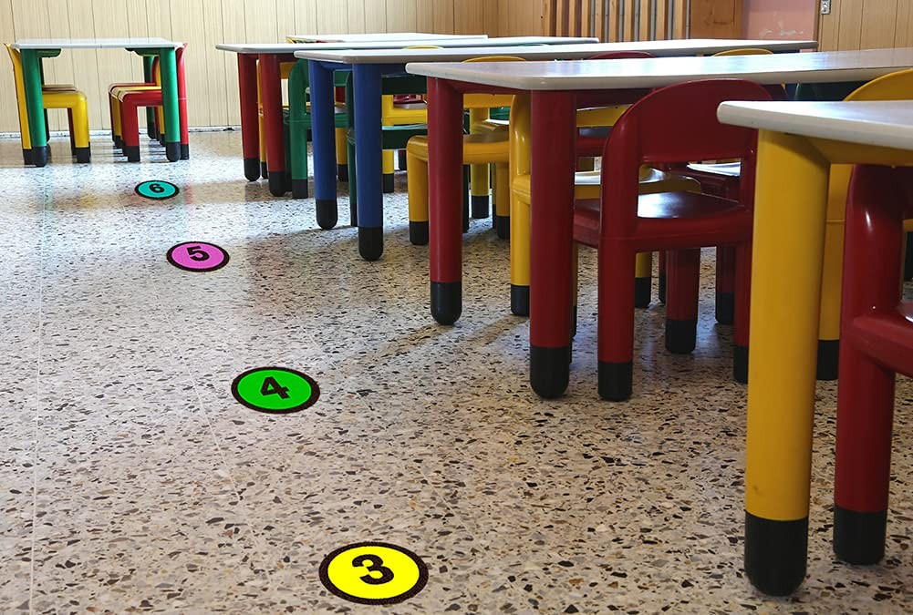 WhatSign Line up Spots for Classroom Floor Stickers – 36Pcs 4″ x 4″, 1-round