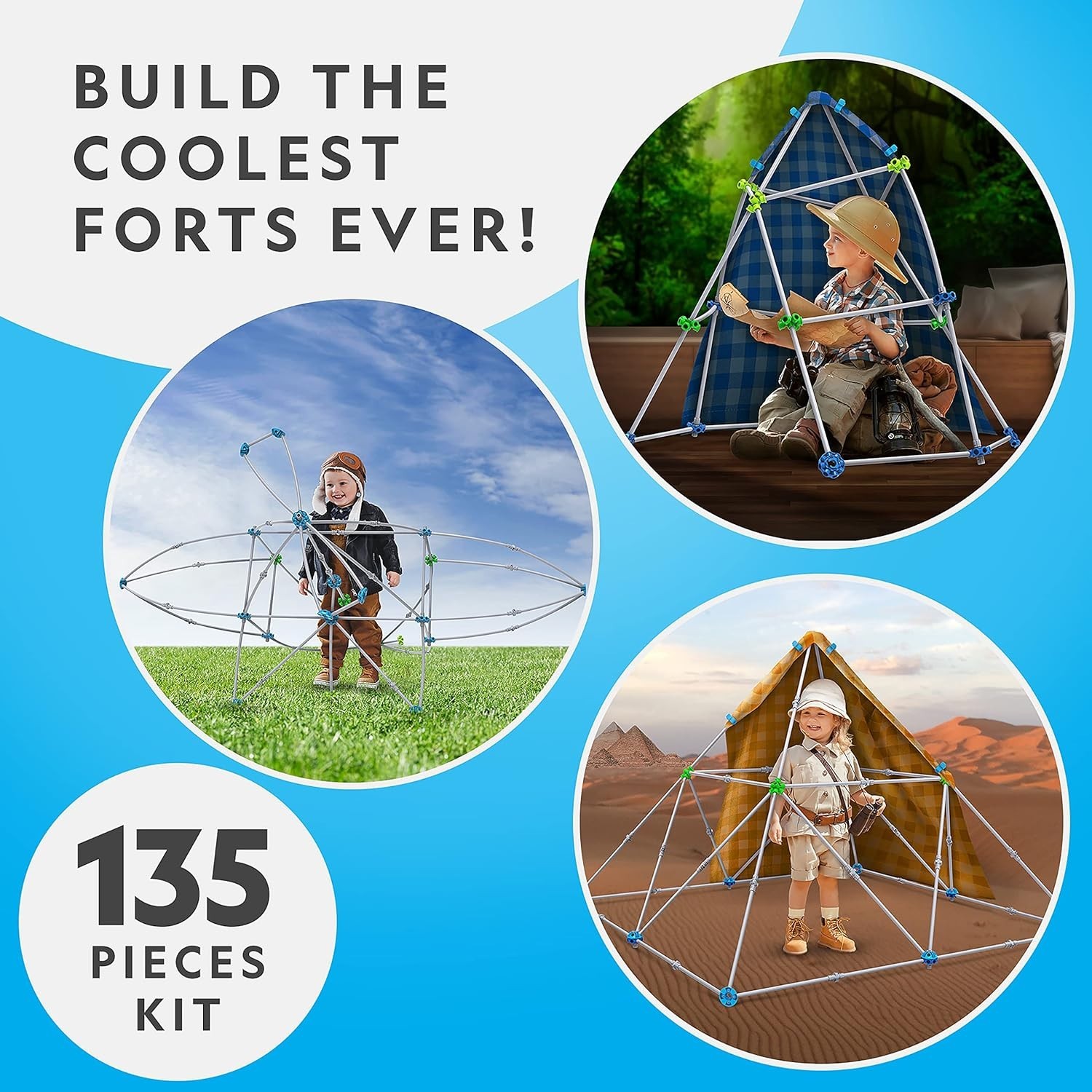 NATIONAL GEOGRAPHIC Kids Fort Building Kit – 135-Piece Indoor Fort … Fast Ship