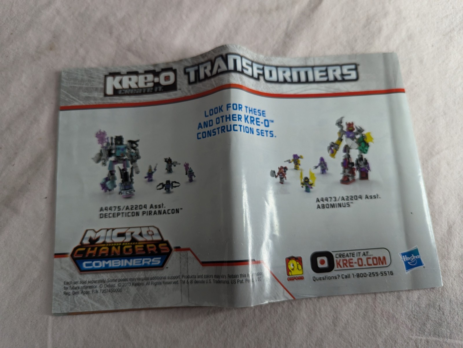 Kre-O create it Transformers A4474 instruction BOOKLET only Hasbro