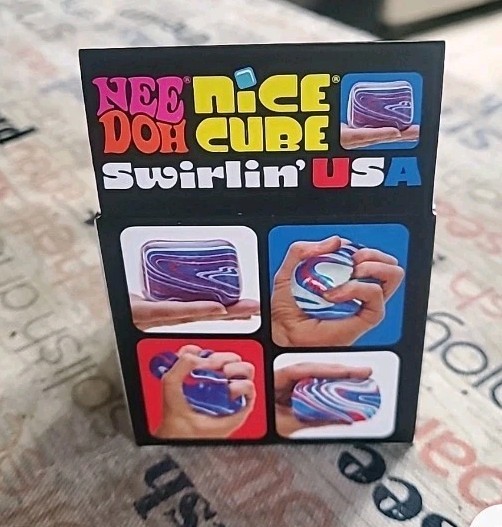Nee Doh Nice Cube Swirl USA (4th of July) Super Solid Squish Red White Blue