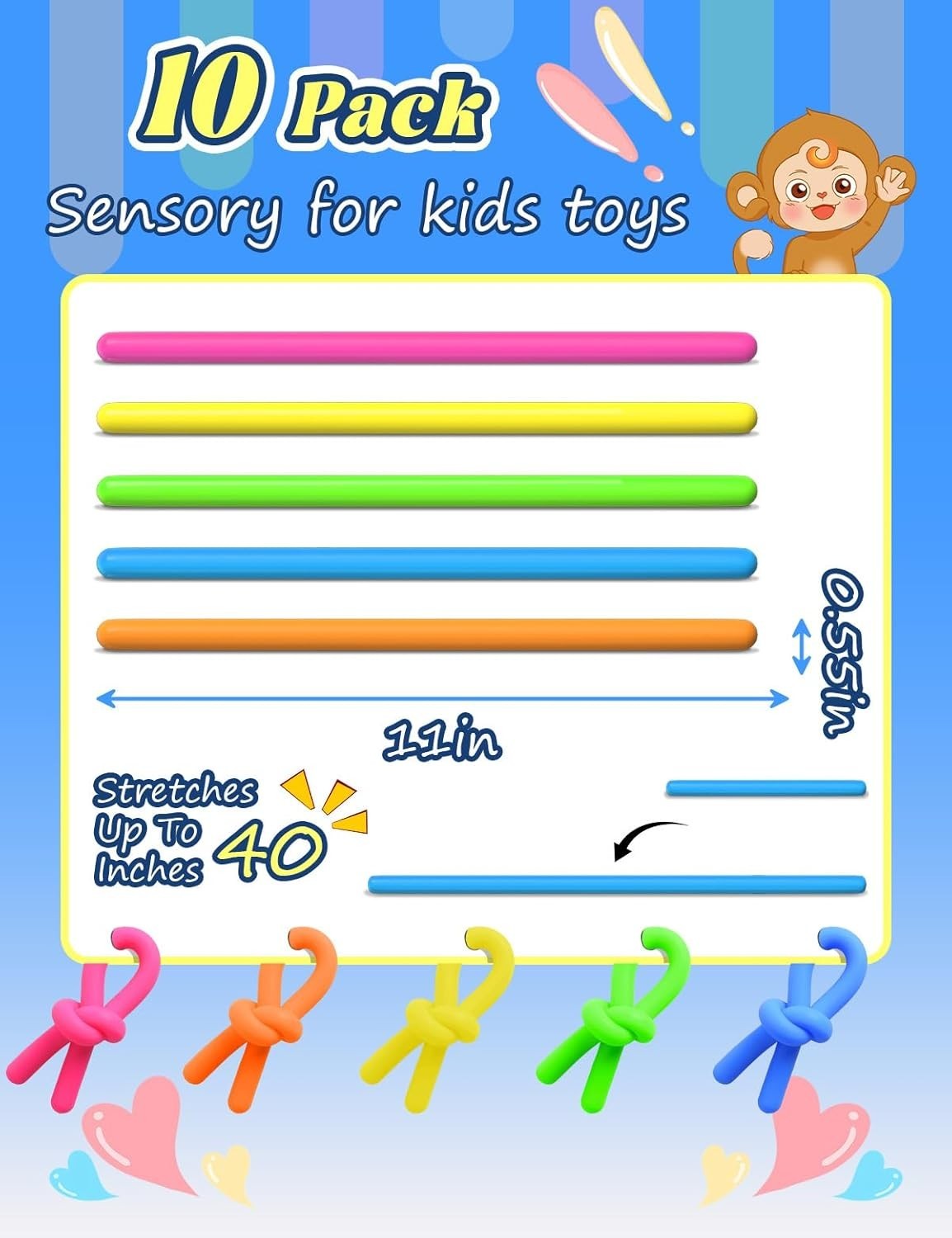 10 Pack Sensory Toys for Kids – Upgraded Extra-Thick Stretchy Sensory Strings…