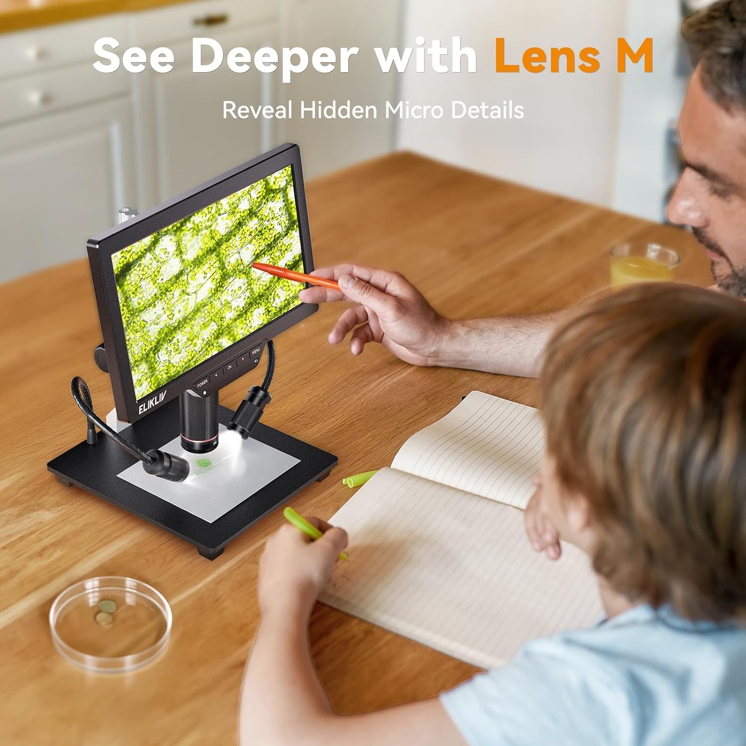 Elikliv 4K Digital Microscope 10″ Stand for Soldering Coins Electronics 64GB