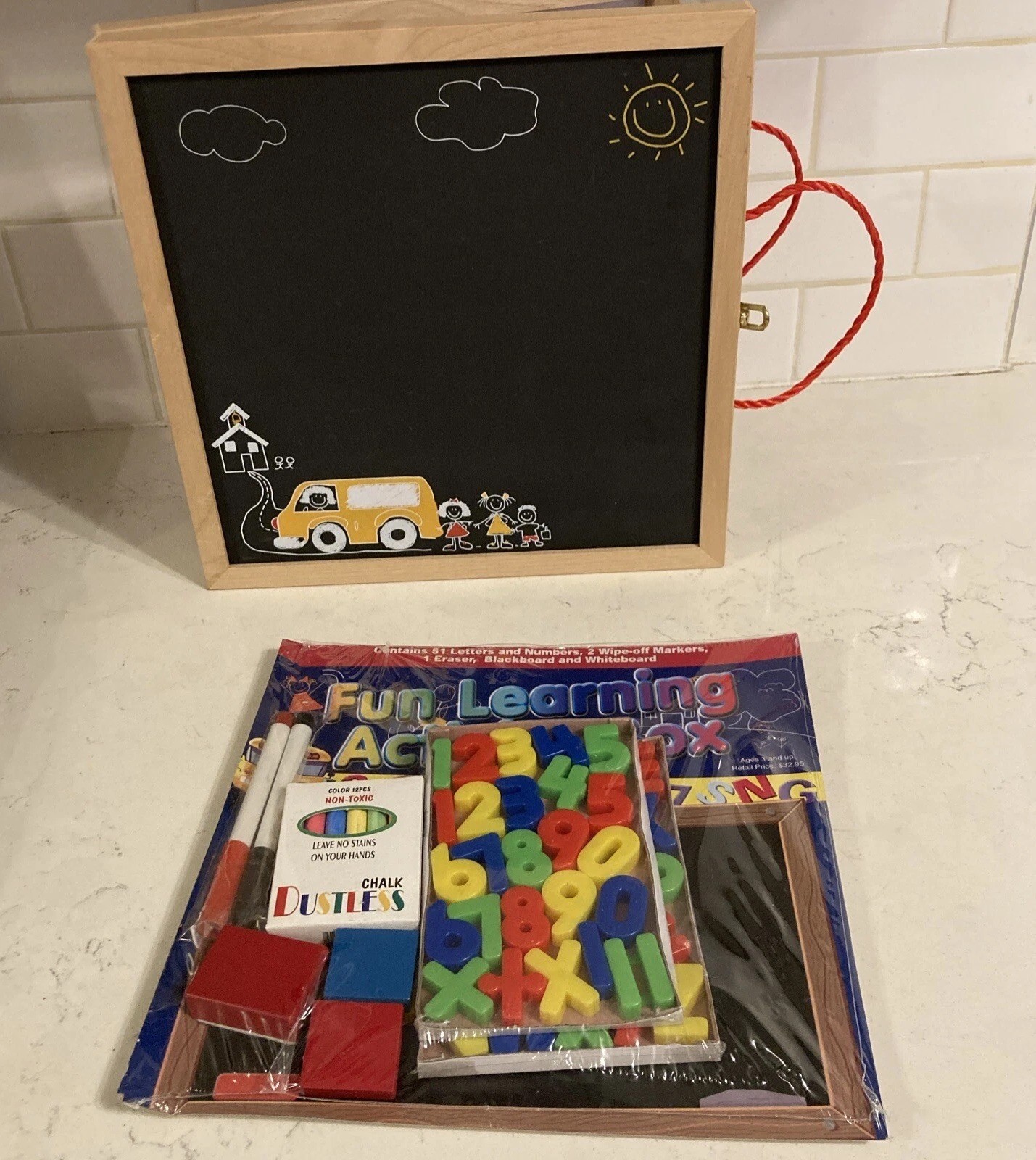 MAGNETIC Alphabet Letters Numbers Activity CASE Kids White Blackboard Chalk Gift