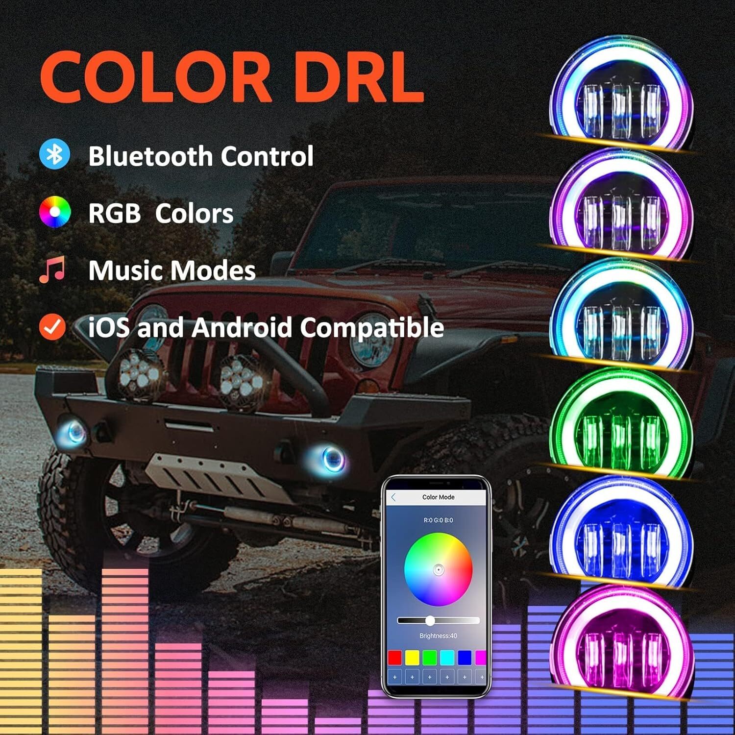 4 Inch Halo RGB Fog Lights for JK,JK LED Fog Light with Halo Ring APP Control