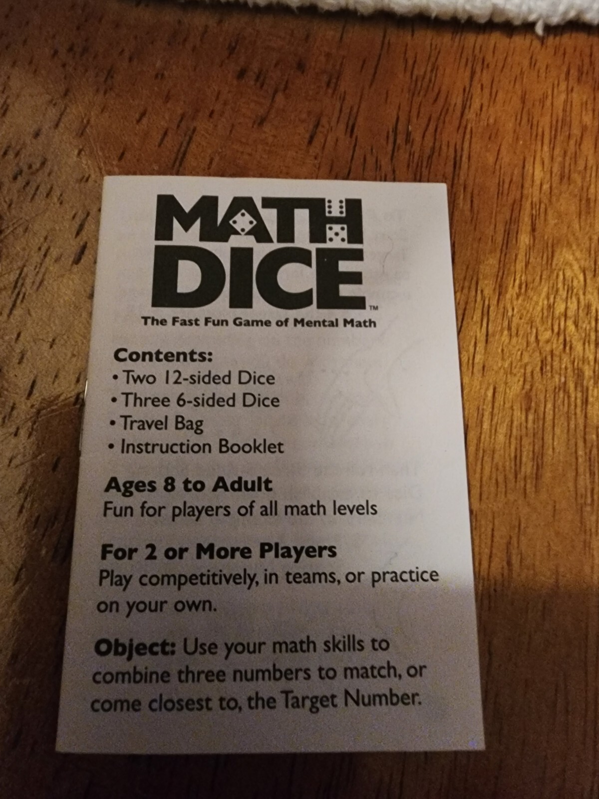 Math Dice by Thinkfun Pre-owned With Instructions