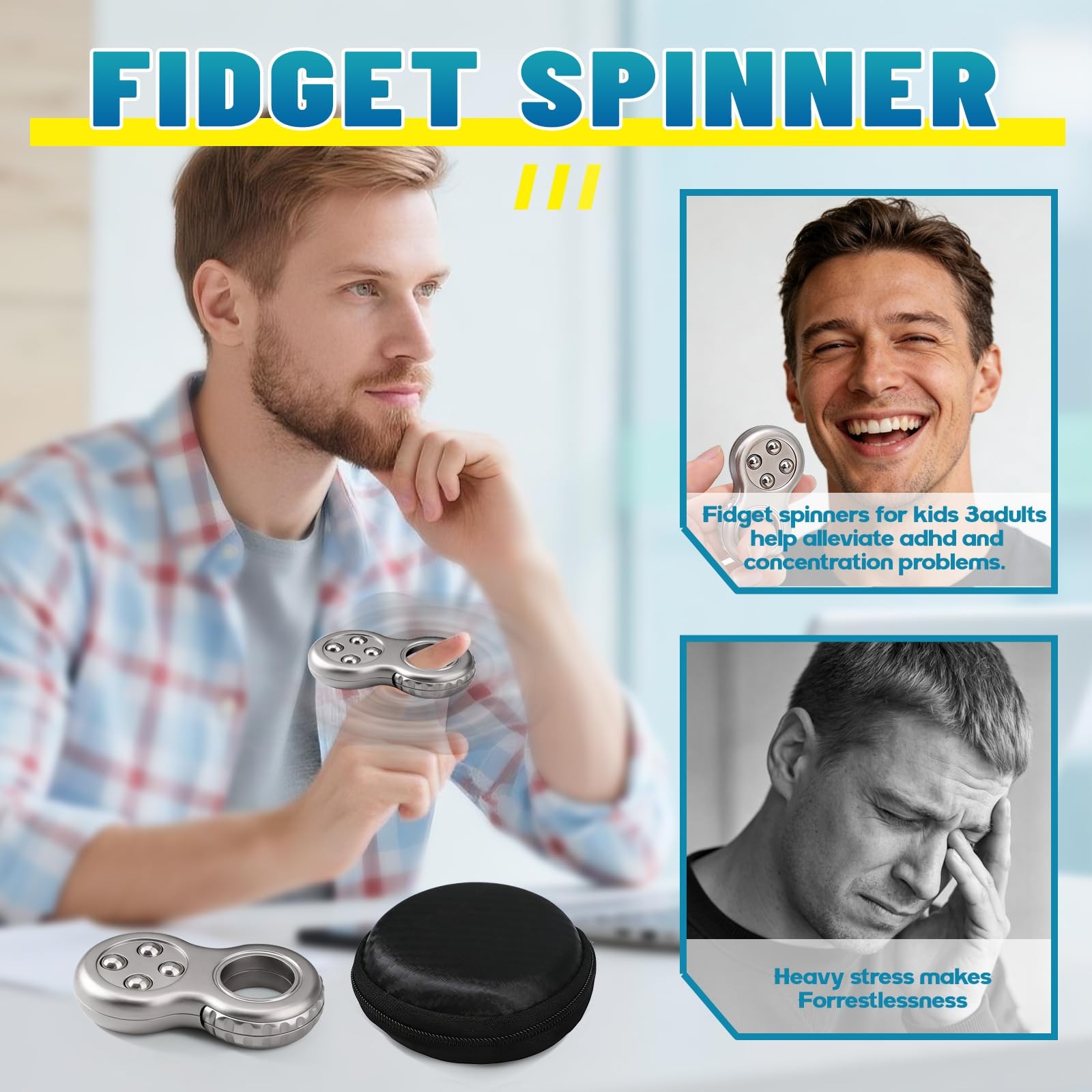 Fidget Ring Toy Metal for Teen Adults,Fidget Spinner Pad Kids Silver