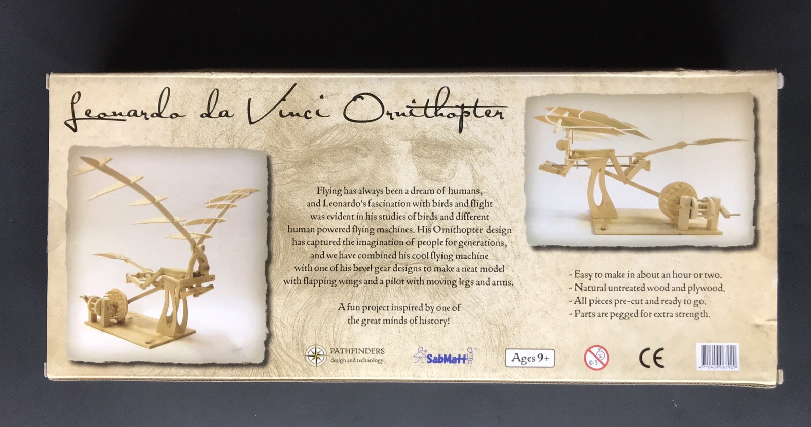 NEW Leonardo Da Vinci Ornithopter Wooden Construction Model Kit NIB Gift Idea