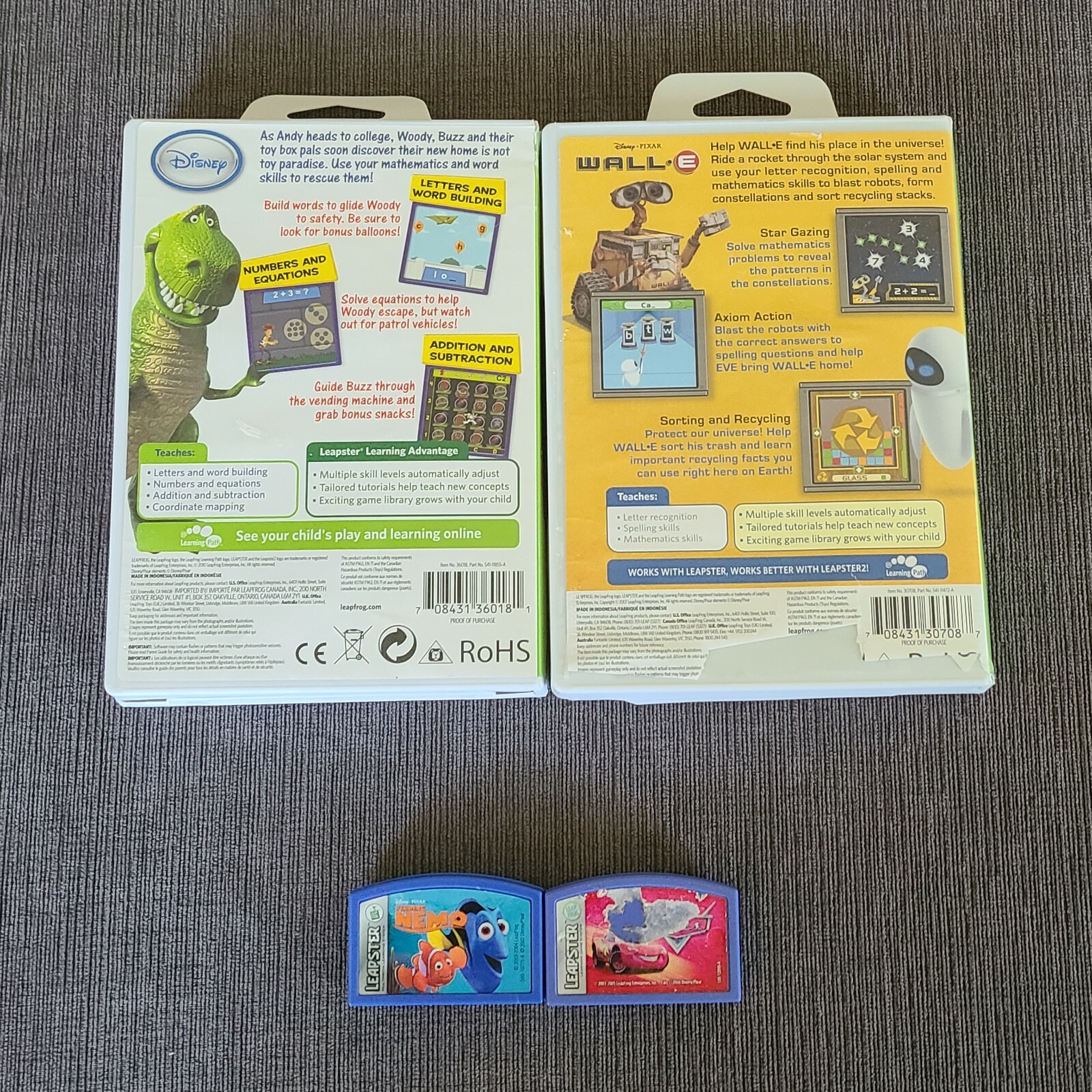 Leapster Games Lot Of 4 Games, Wall•e, Toy Story 3, Finding Nemo, And Cars