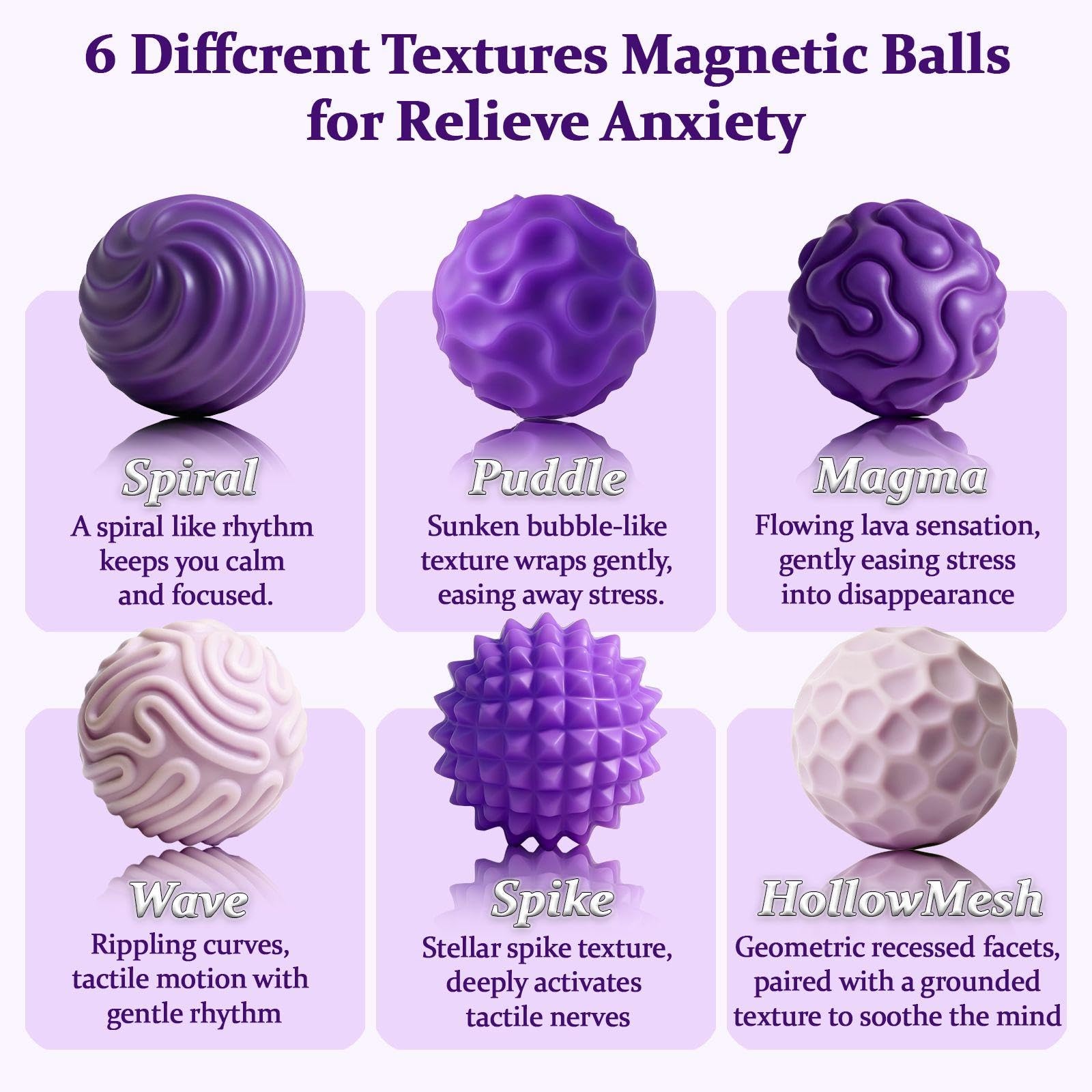 Eralivmart Silicone Magnetic Ball Toys for Adult 6PCS 1.1 inches, Purple