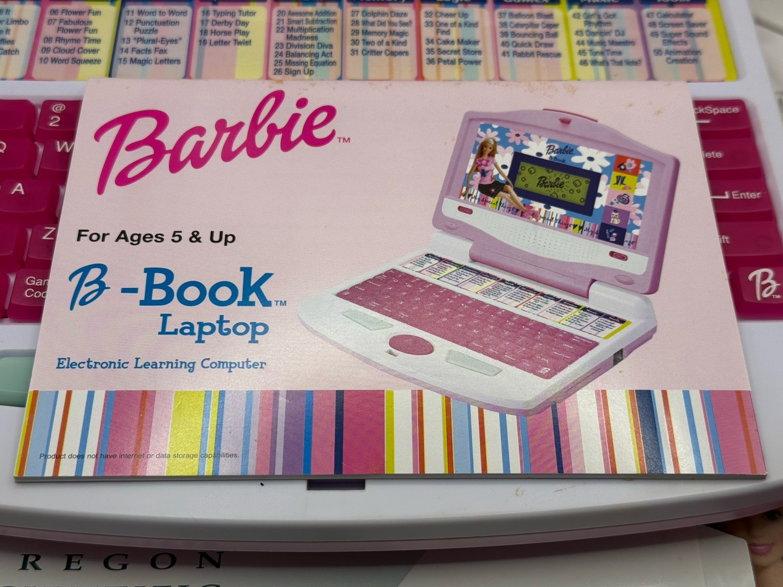 Barbie B-Book Learning Laptop Oregon Scientific 2002 w/Manual Mouse Pad TESTED