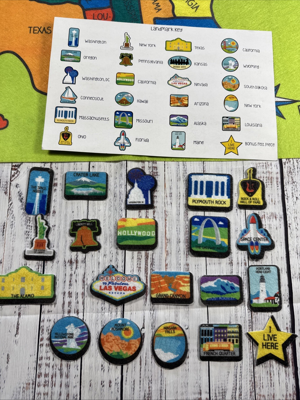 Felt Map United States Education Homeschool Visual Geography 31”x24” Learning